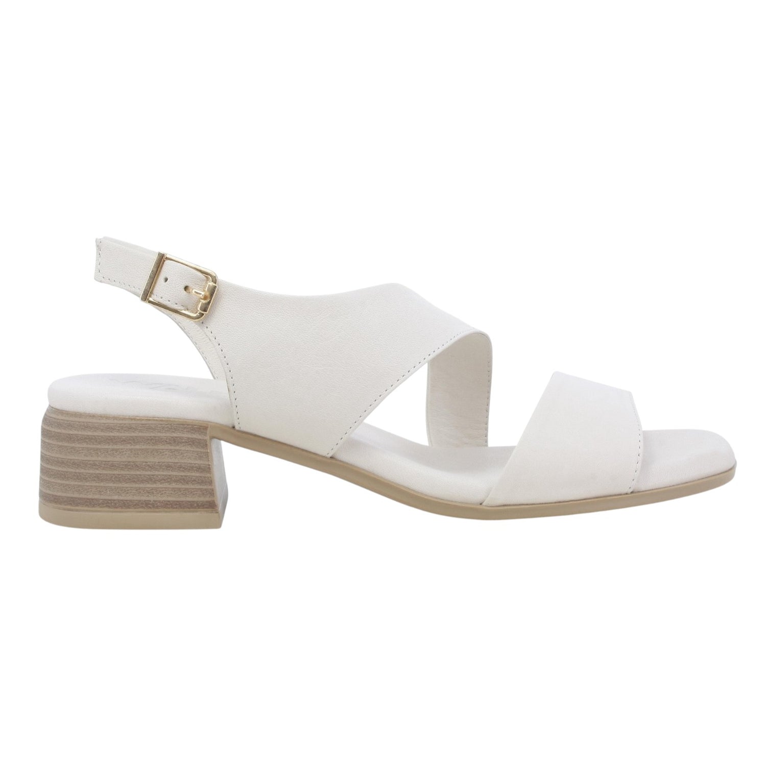 Melluso Sandalo Donna in Pelle Crema con Tacco Basso 40mm Effetto Legno