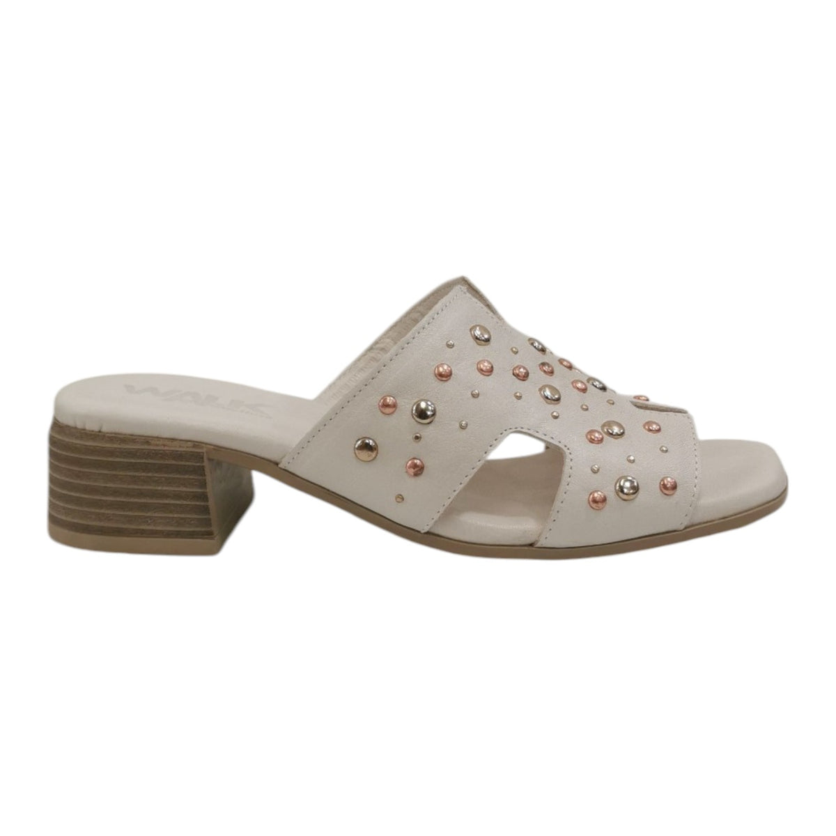 Melluso Scalzato Donna in Pelle Crema con Borchie e Tacco Basso 45mm