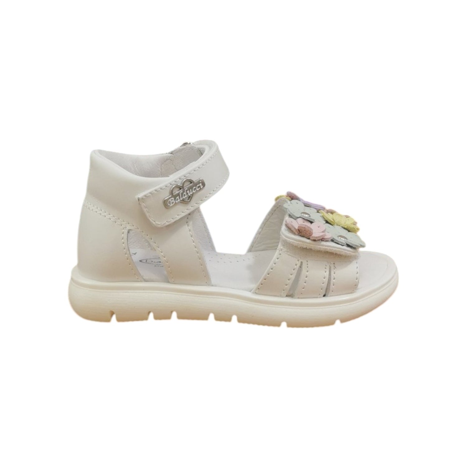 Balducci Sandalo Bianco Tallonato con Fiori Multicolor da Bambina