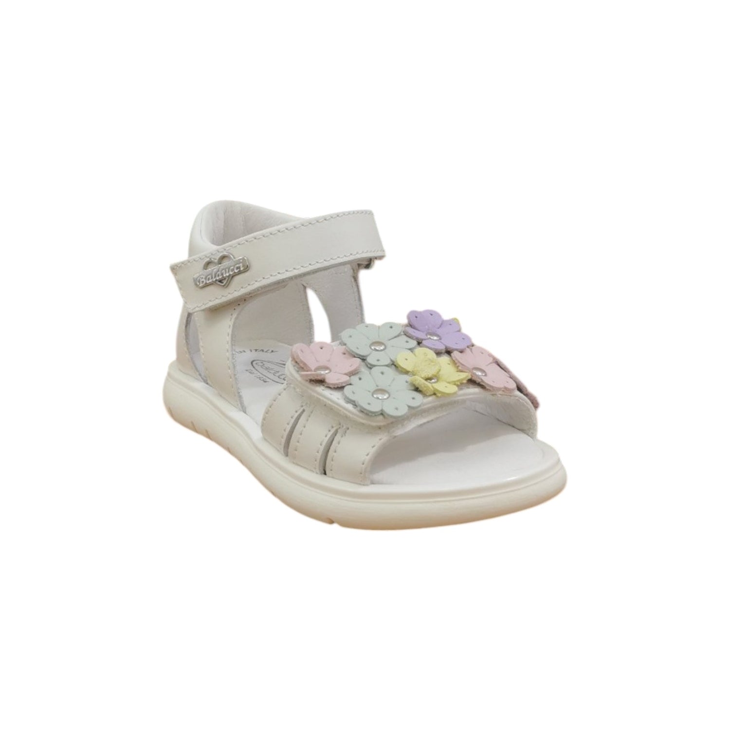Balducci Sandalo Bianco Tallonato con Fiori Multicolor da Bambina
