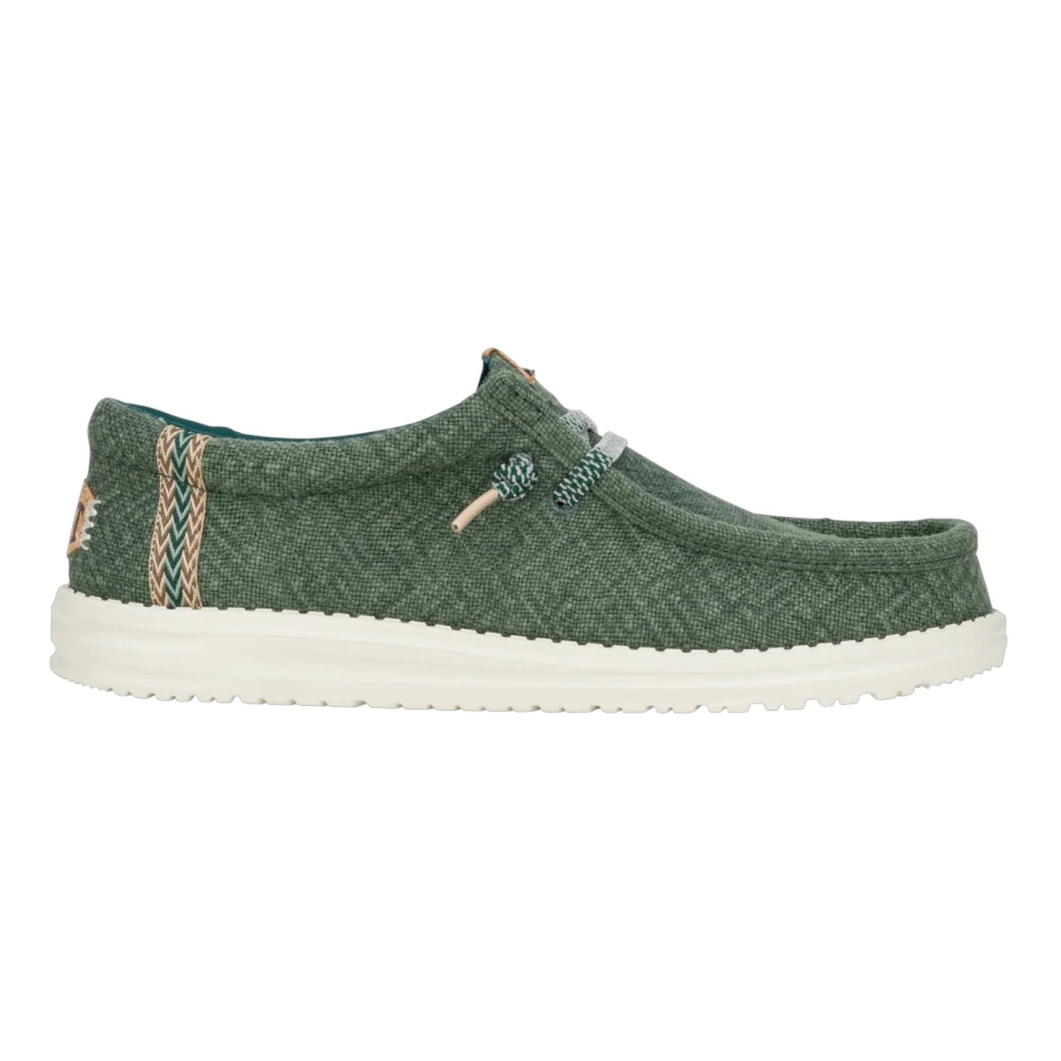 Hey Dude Wally Jute Slip On Uomo in Tessuto Verde con Fondo Bianco