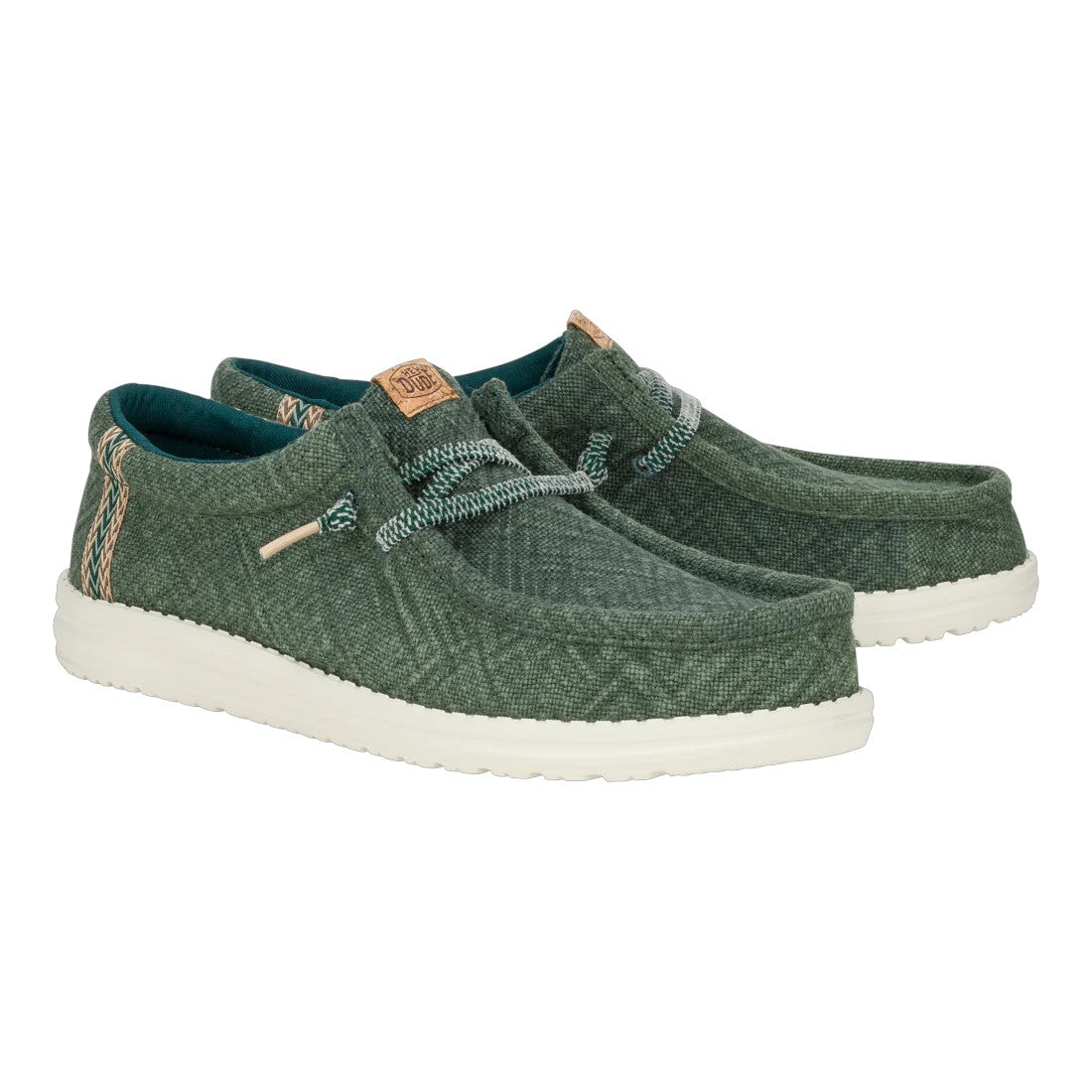 Hey Dude Wally Jute Slip On Uomo in Tessuto Verde con Fondo Bianco