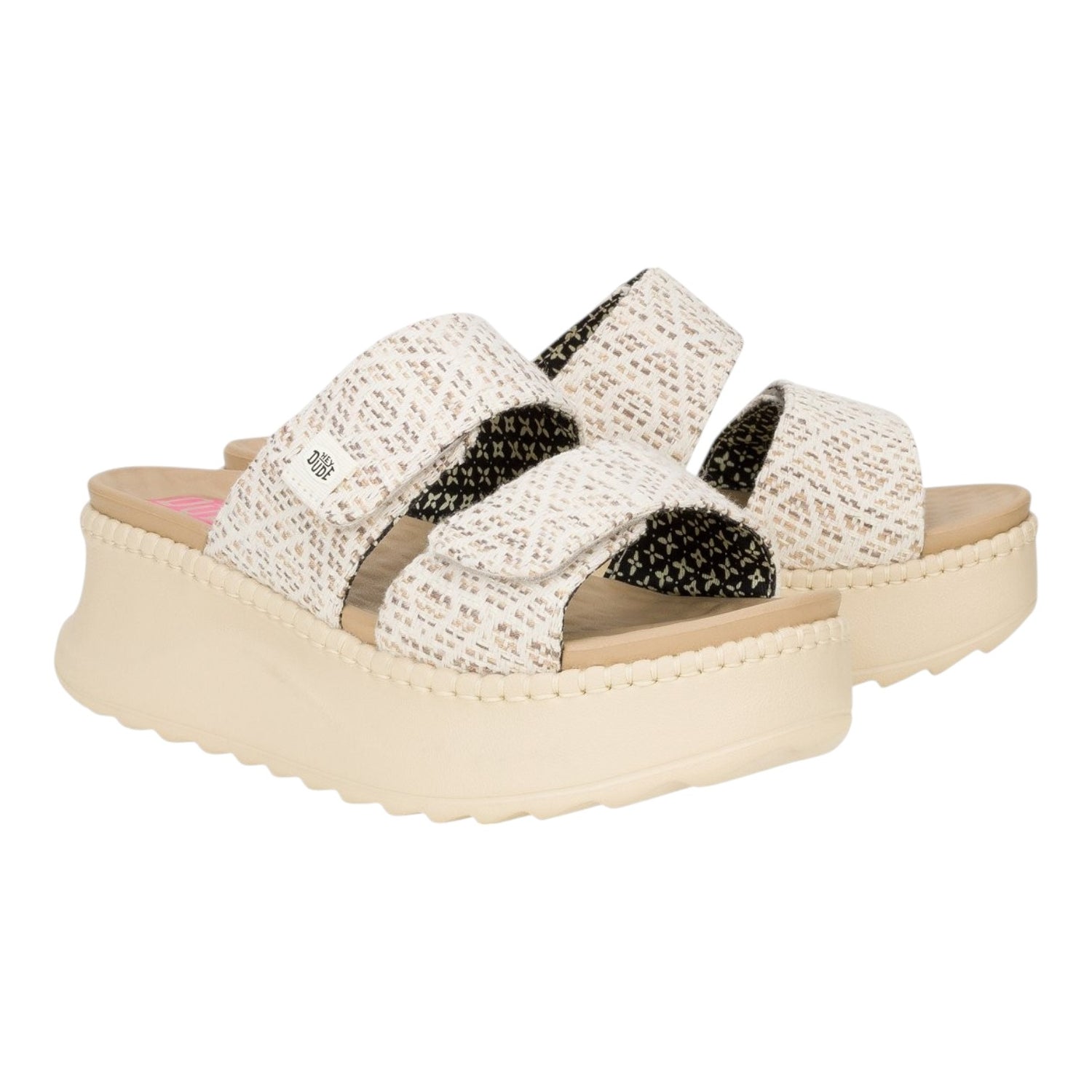 Hey Dude Delray Slide Surf Baja Ciabatta Platform Donna in Tessuto Beige