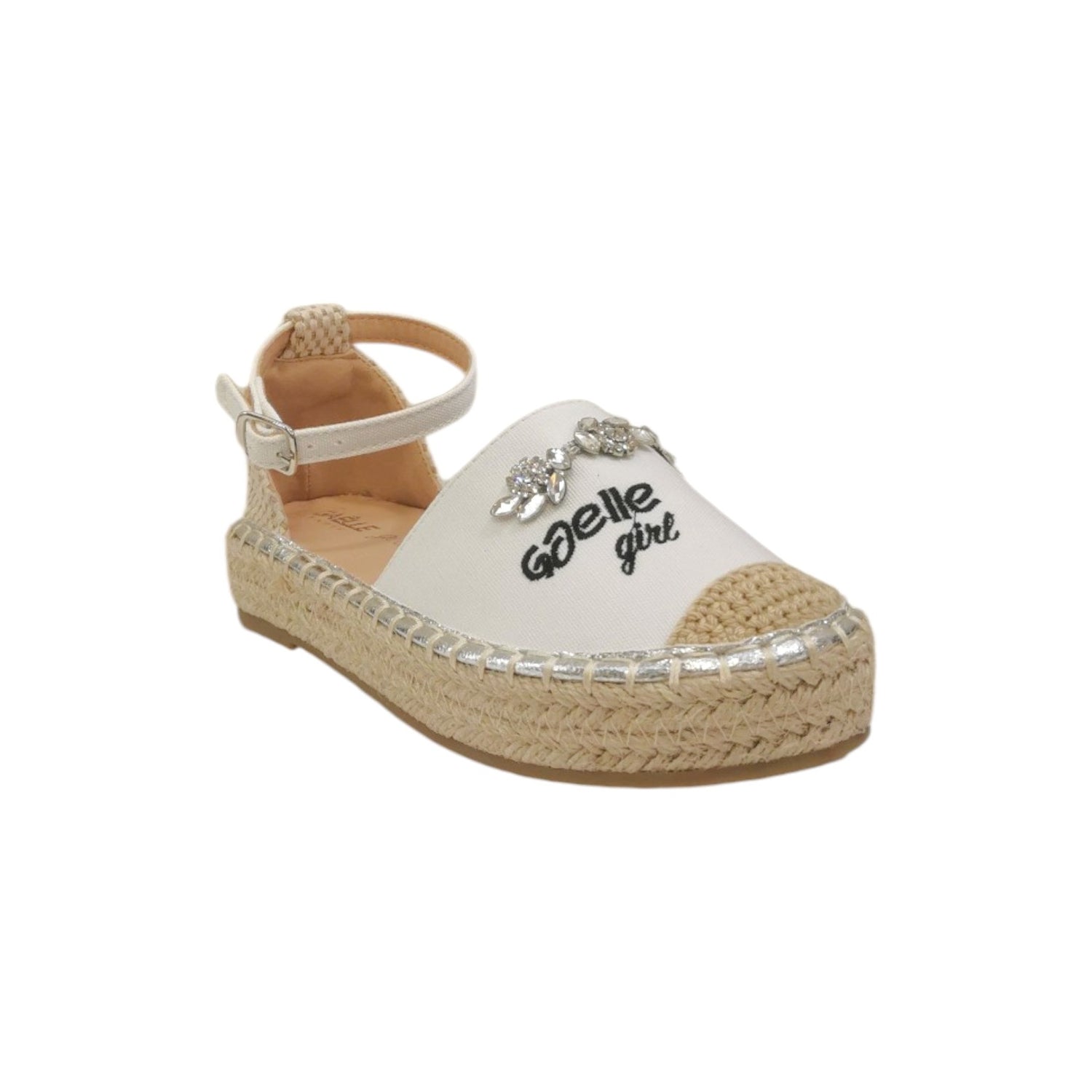 Gaelle Espadrillas Bambina in Tessuto Bianca con Cinturino