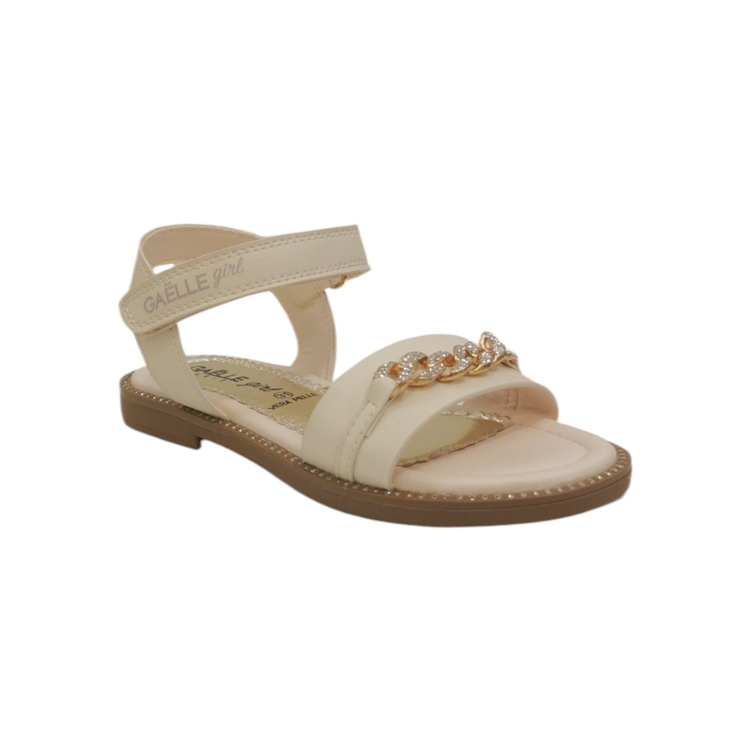 Gaelle Sandalo Bambina in Ecopelle Beige con Catena