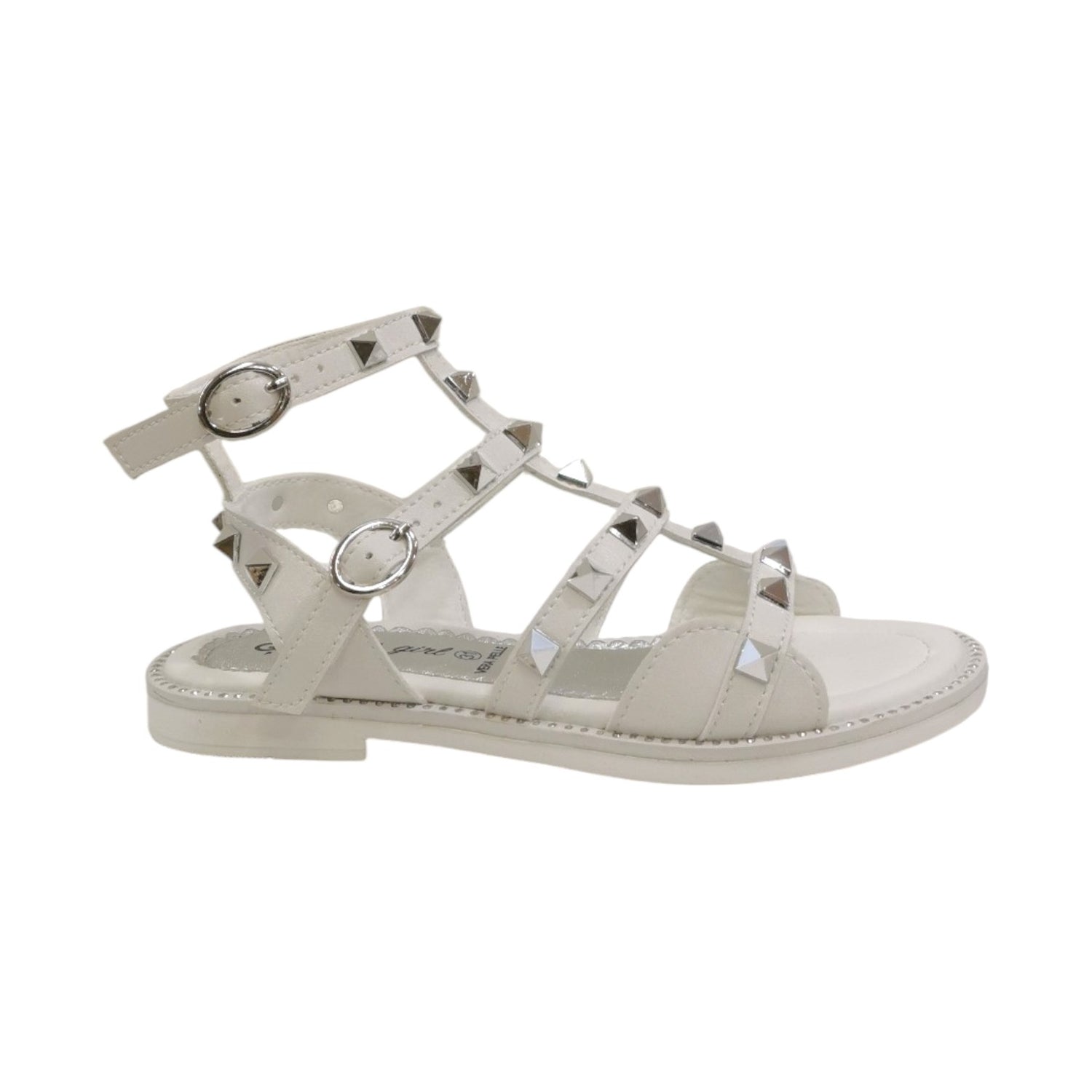 Gaelle Sandalo Bambina in Ecopelle Bianca con Borchie Argento