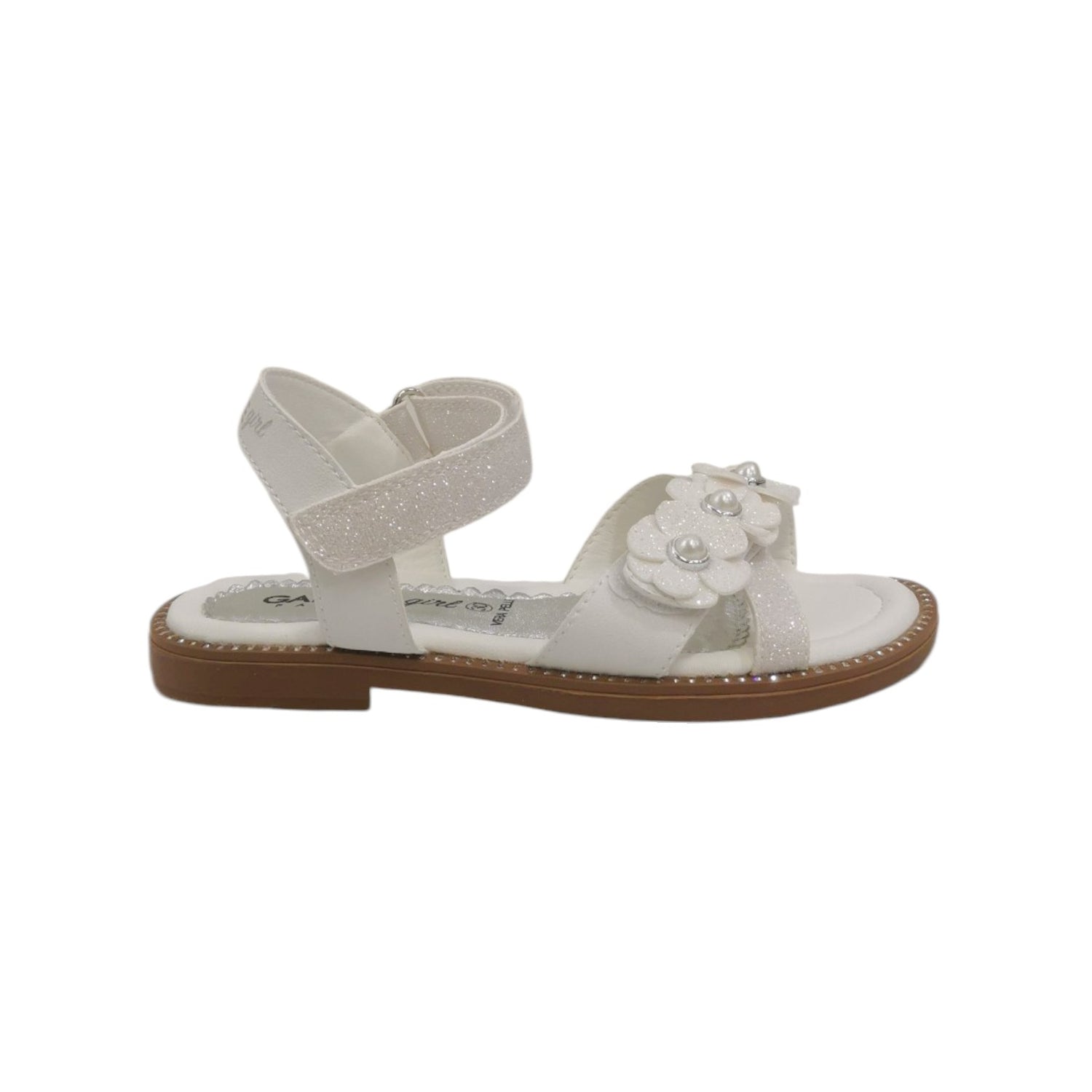 Gaelle Sandalo Bambina in Ecopelle Bianco con Fiori