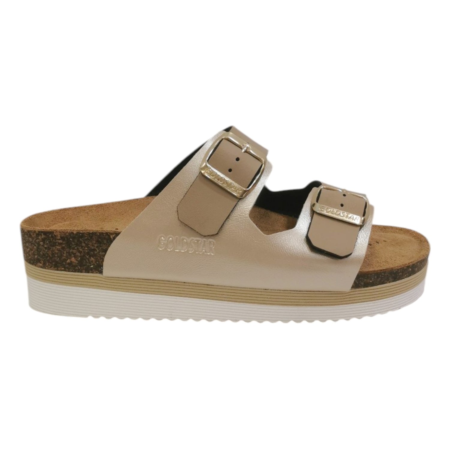 GoldStar Ciabatta Platino Platform con Doppia Fibbia da Donna