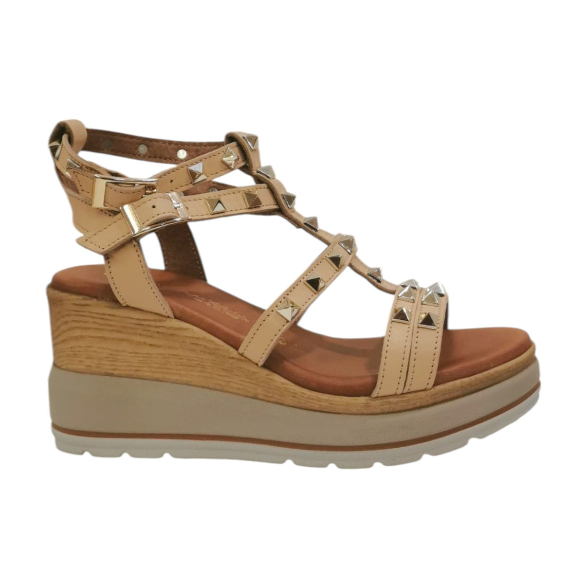Laura Bizzarri Sandalo Beige con Zeppa e Borchiette da Donna