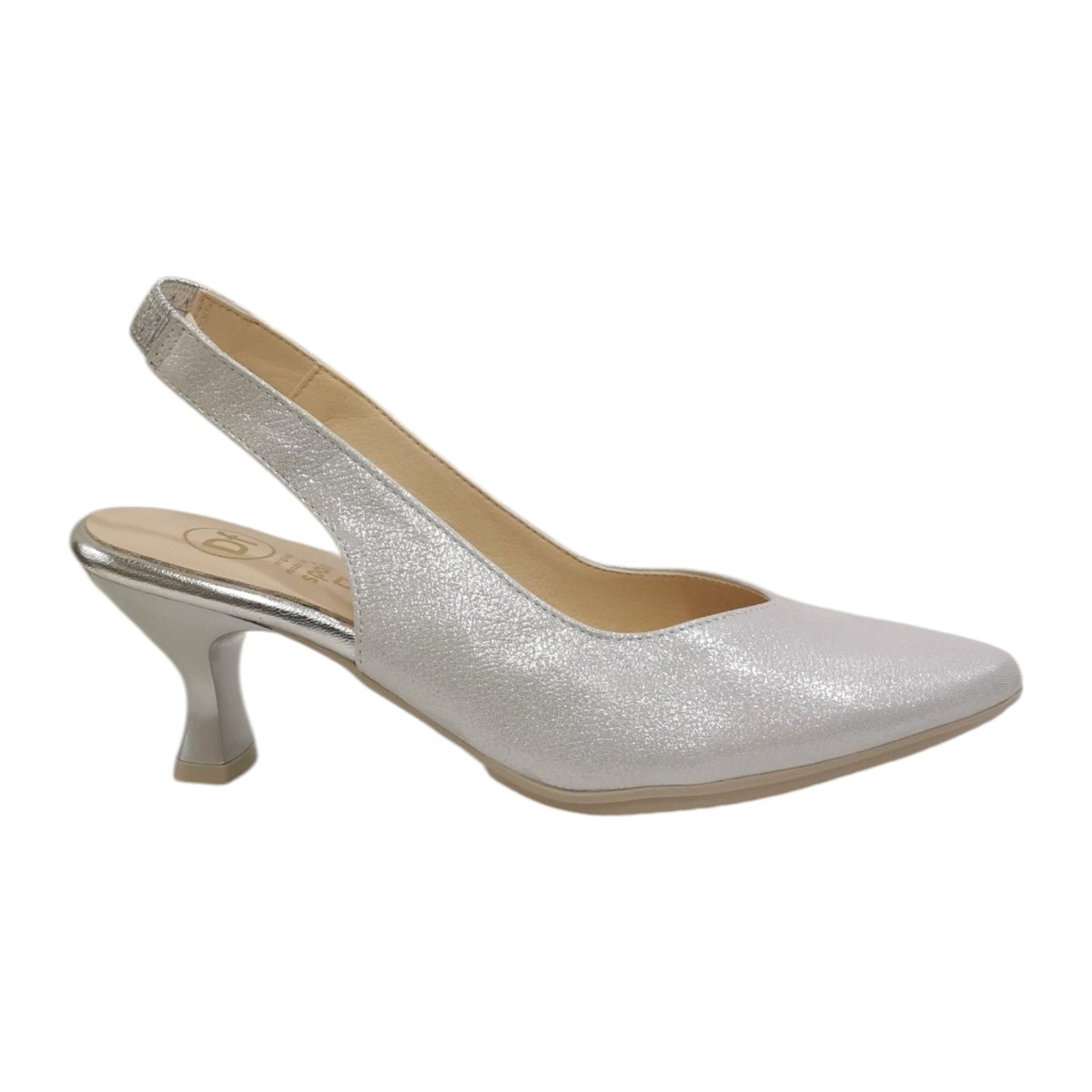 Descanflex Chanelle Donna in Pelle Bianca con Dettagli Argento con Tacco di 6,5cm