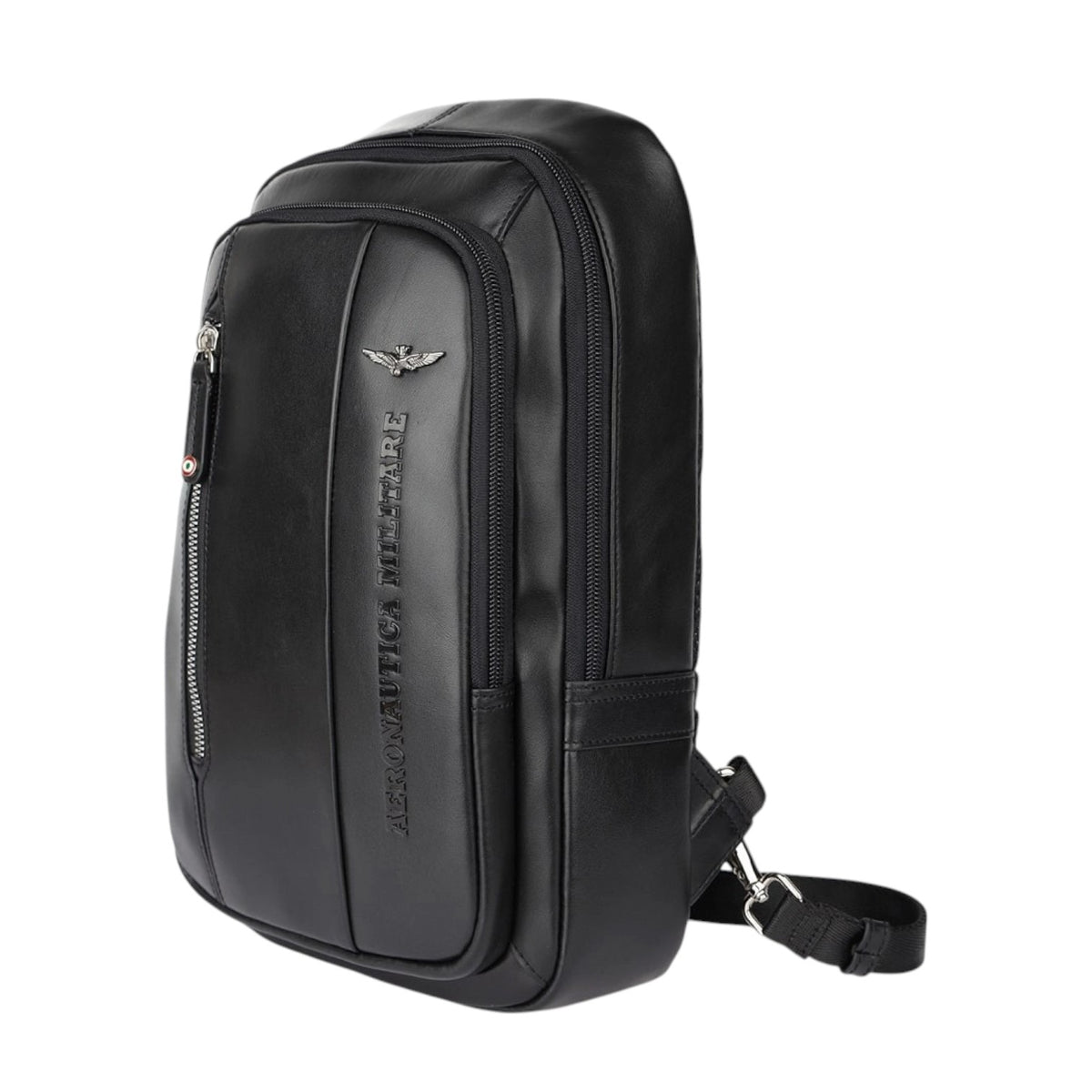Aeronautica Militare Monospalla Nero Linea Thunder in Pelle da Uomo