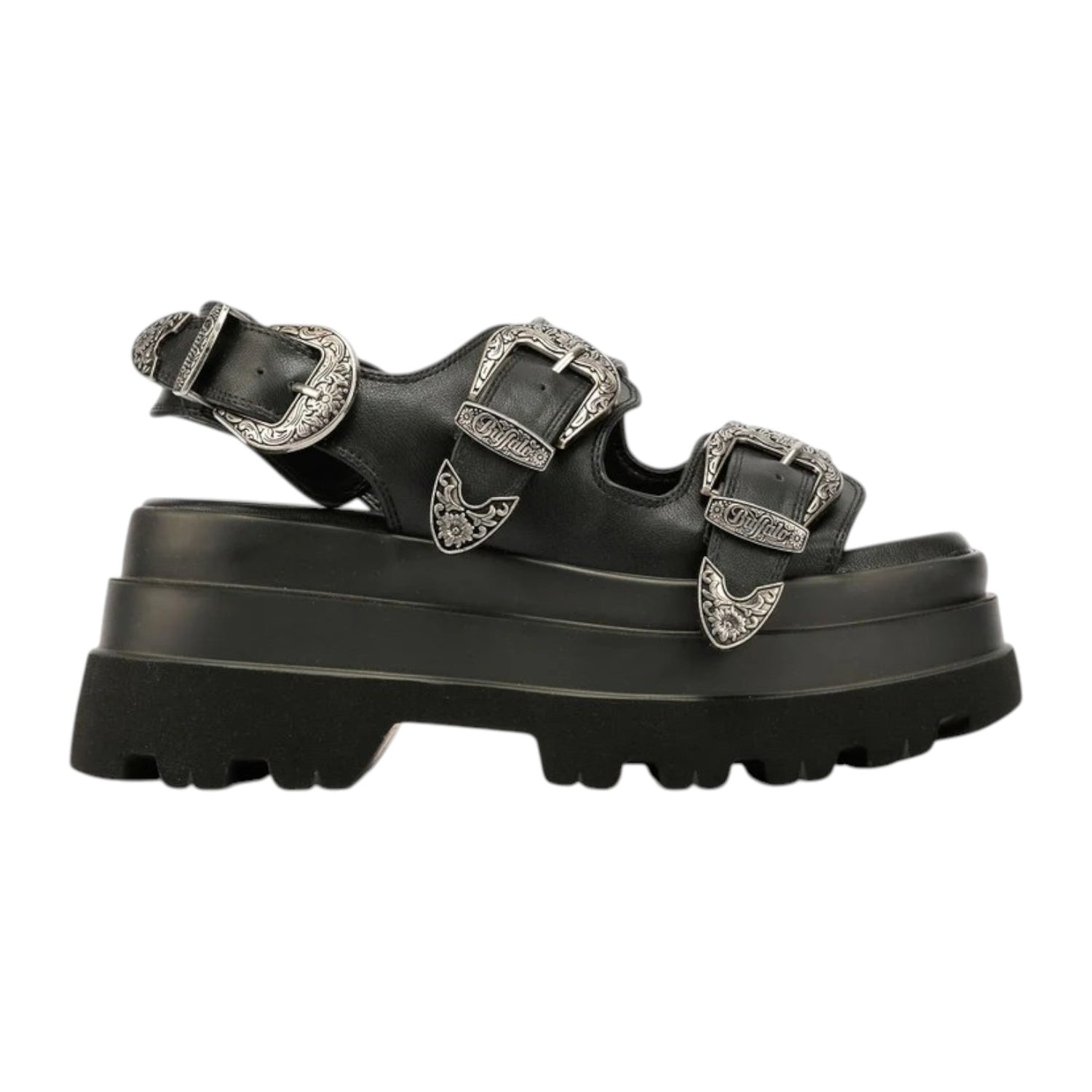 Buffalo Jupiter Ari West Sandalo Platform Nero con Fibbie da Donna