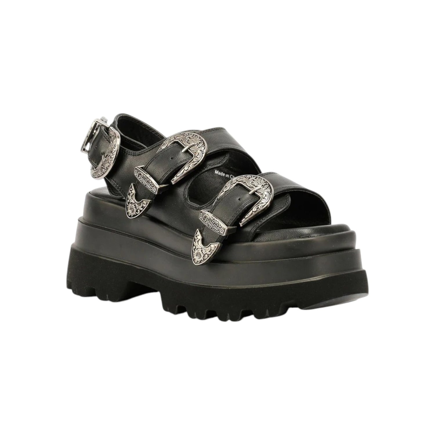 Buffalo Jupiter Ari West Sandalo Platform Nero con Fibbie da Donna