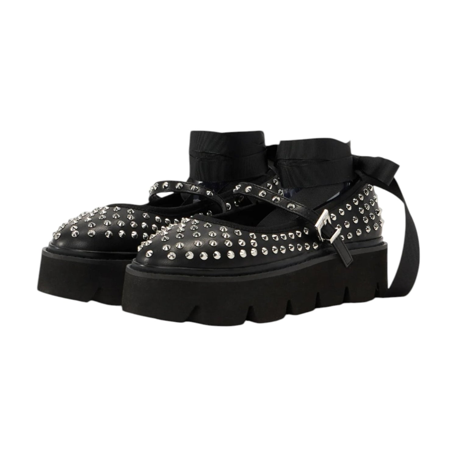 Buffalo Darya Mary Stud Ballerina Nera Platform con Borchie da Donna