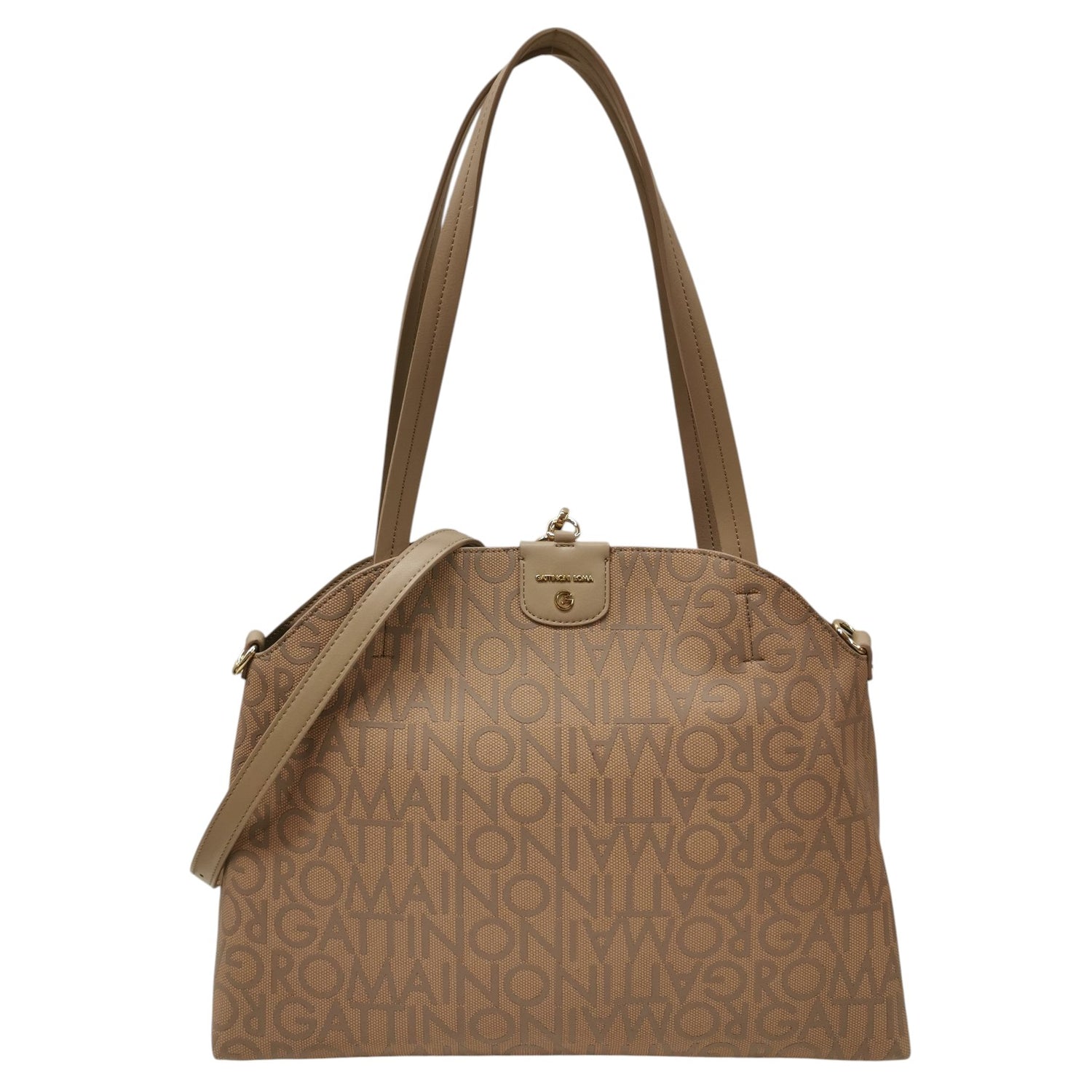Gattinoni Roma Shopping Bag Reversibile Donna Beige Maxi Logo Lettering con Pochette Interna