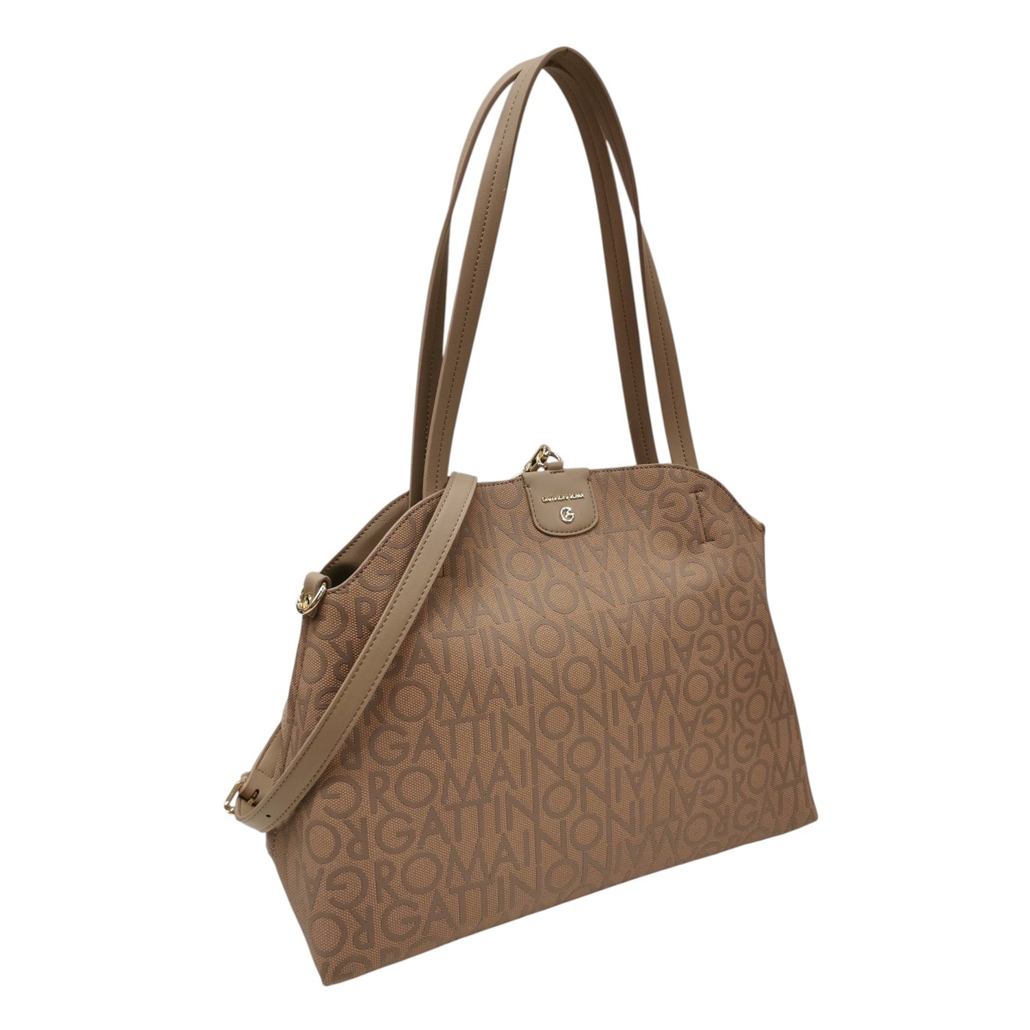 Gattinoni Roma Shopping Bag Reversibile Donna Beige Maxi Logo Lettering con Pochette Interna