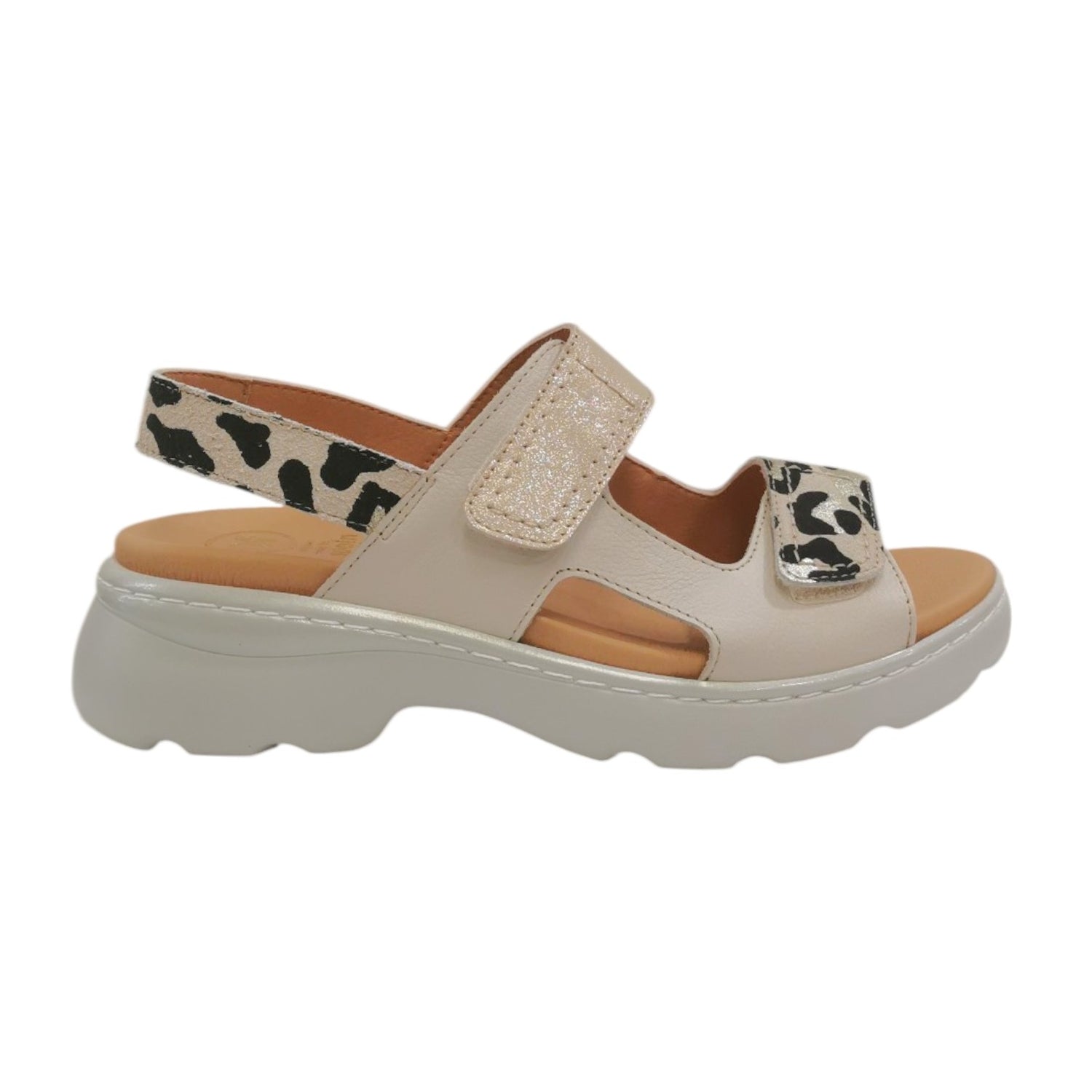 Descanflex Sandalo Donna in Pelle Panna con Stampa Leopardata