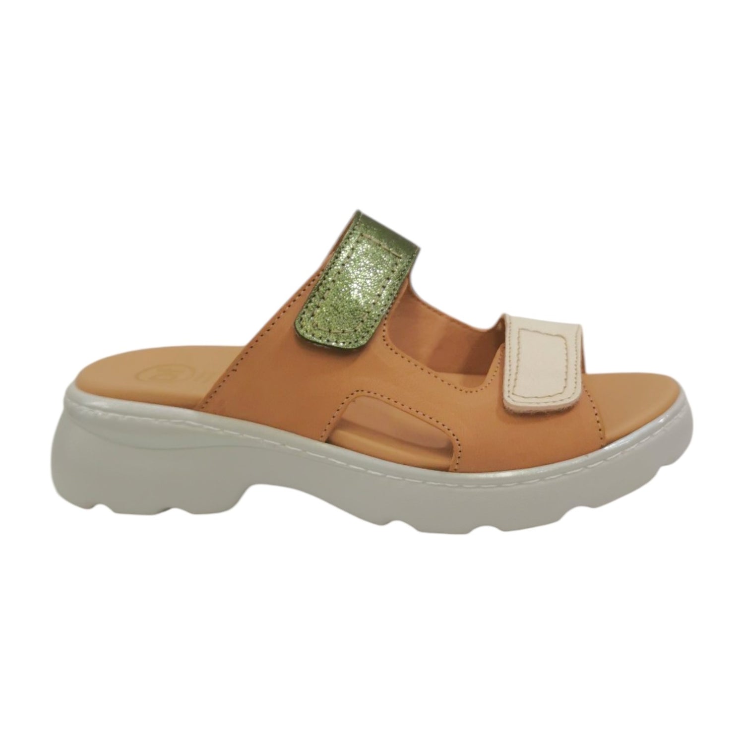 Descanflex Ciabatta Donna in Pelle Cuoio Multi con Doppio Strappo