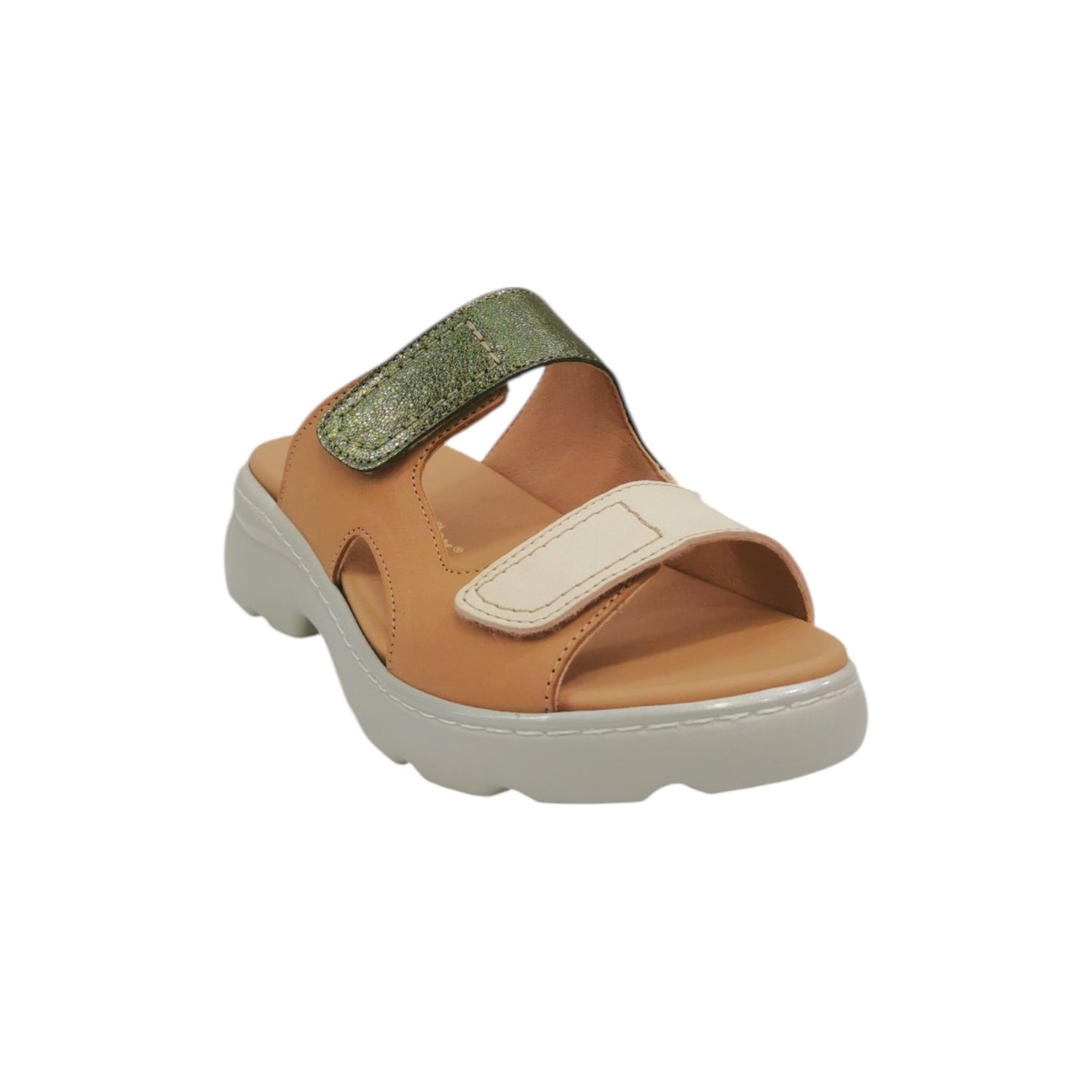 Descanflex Ciabatta Donna in Pelle Cuoio Multi con Doppio Strappo