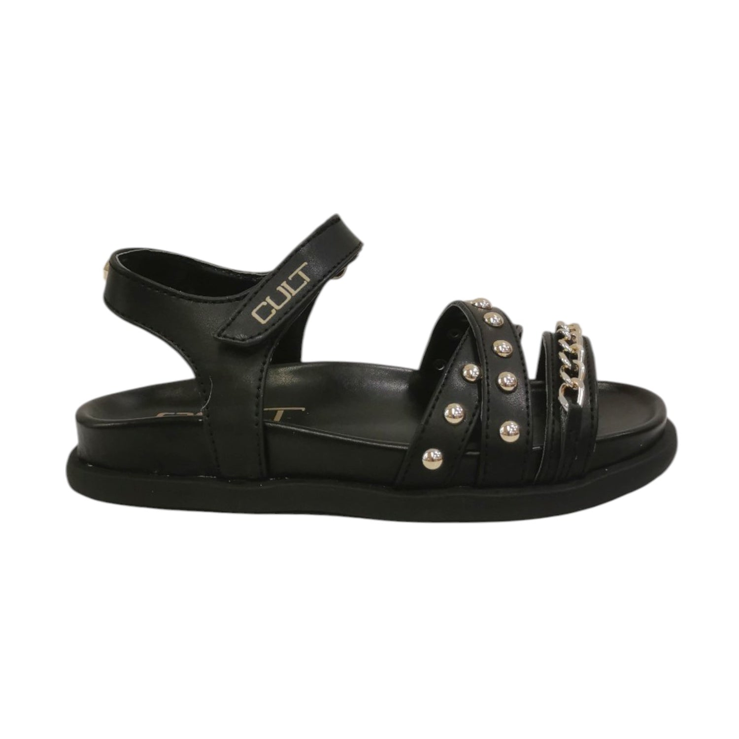 Cult Young Sandalo Nero con Borchie e Catenelle da Bambina