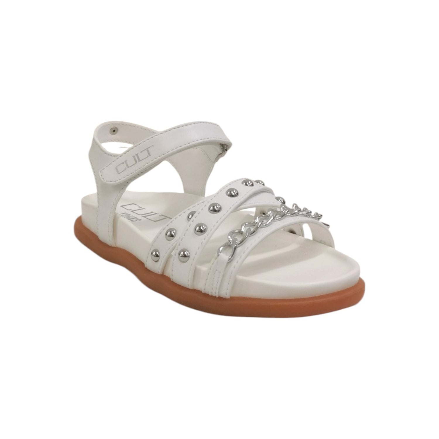Cult Young Sandalo Bianco con Borchie e Catenelle da Bambina