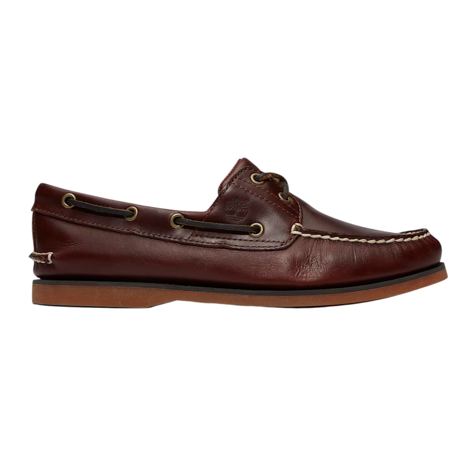 Timberland Stringata Stile Barca Uomo in Pelle Marrone con Cuciture