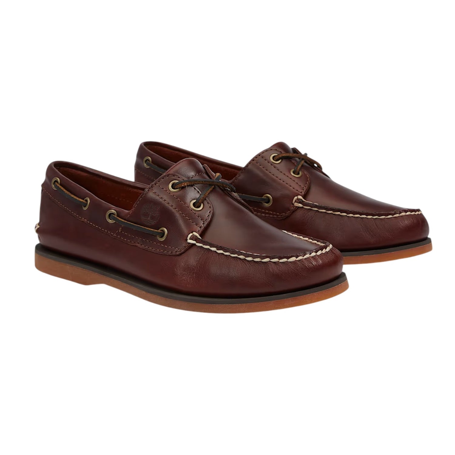 Timberland Stringata Stile Barca Uomo in Pelle Marrone con Cuciture