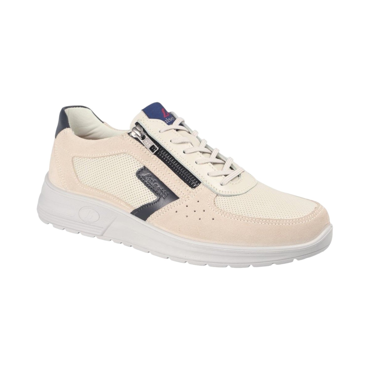 Luisetti Sneakers Uomo in Pelle e Camoscio Crema con Lacci e Cerniera