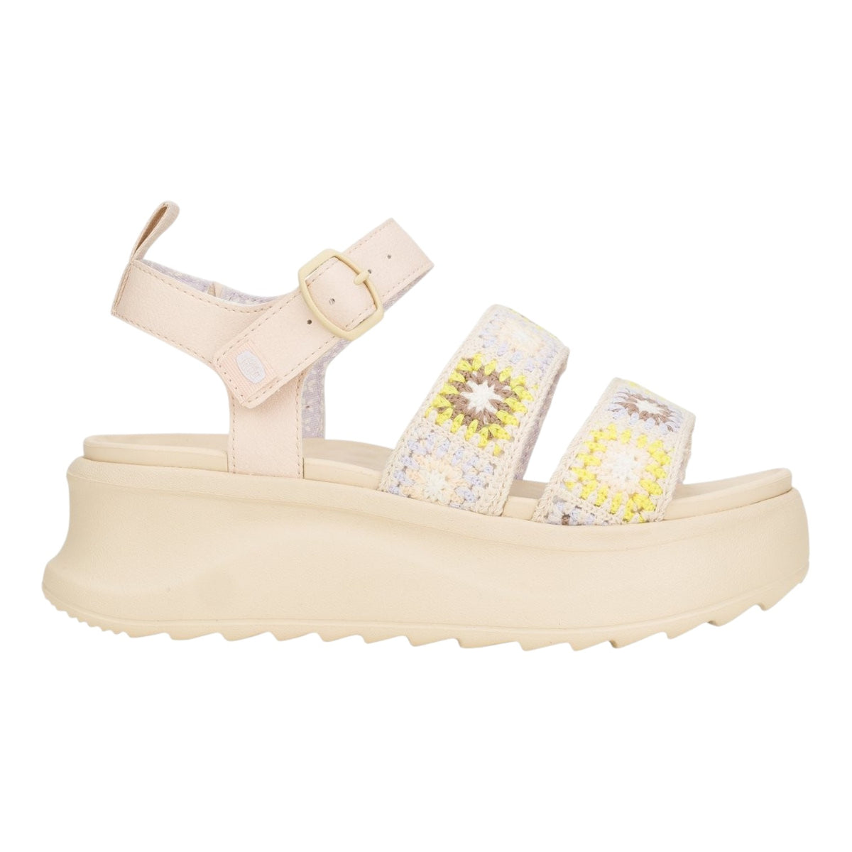 Hey Dude Delray Buckle Cottage Crochet Sandalo Donna in Tessuto Beige Lavanda