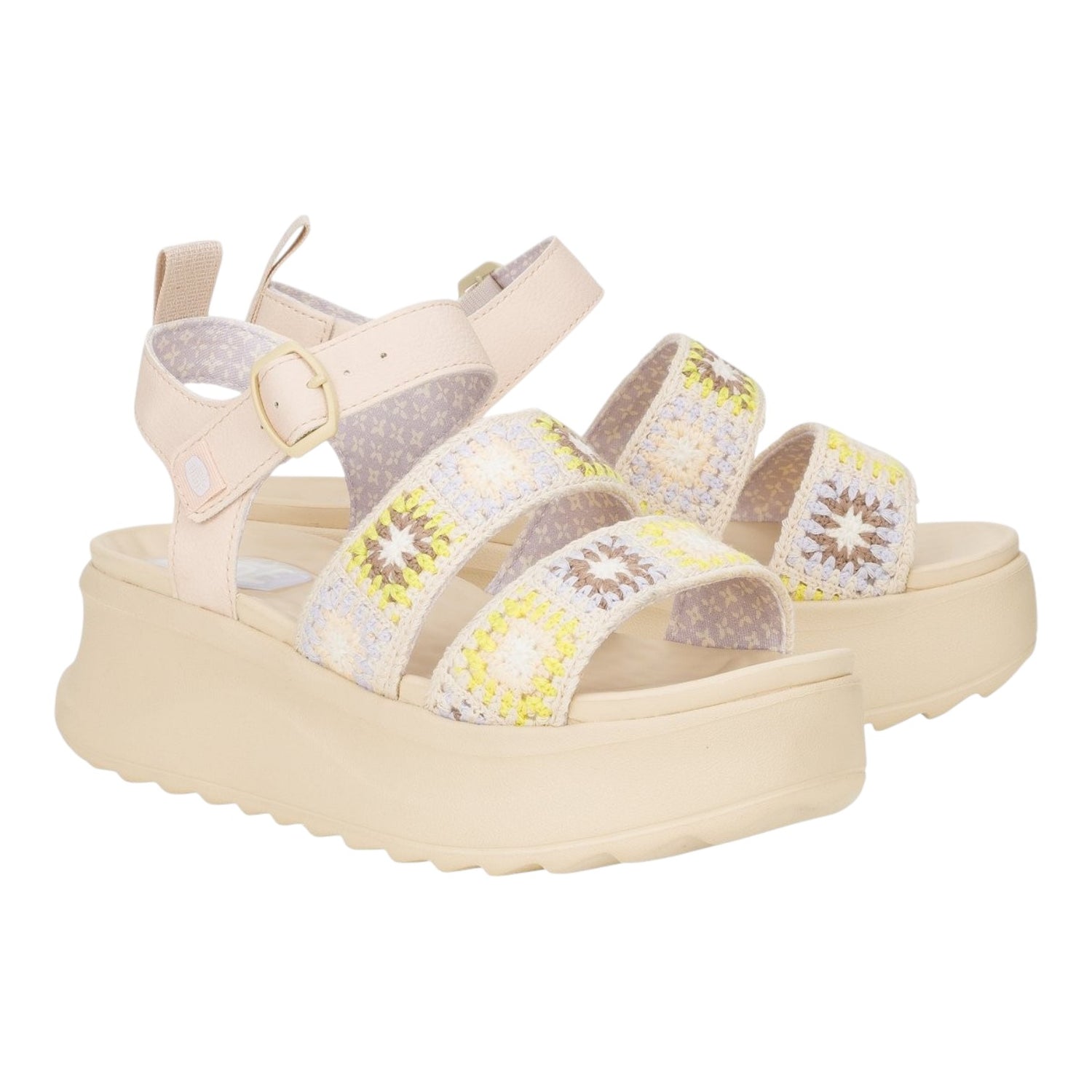 Hey Dude Delray Buckle Cottage Crochet Sandalo Donna in Tessuto Beige Lavanda