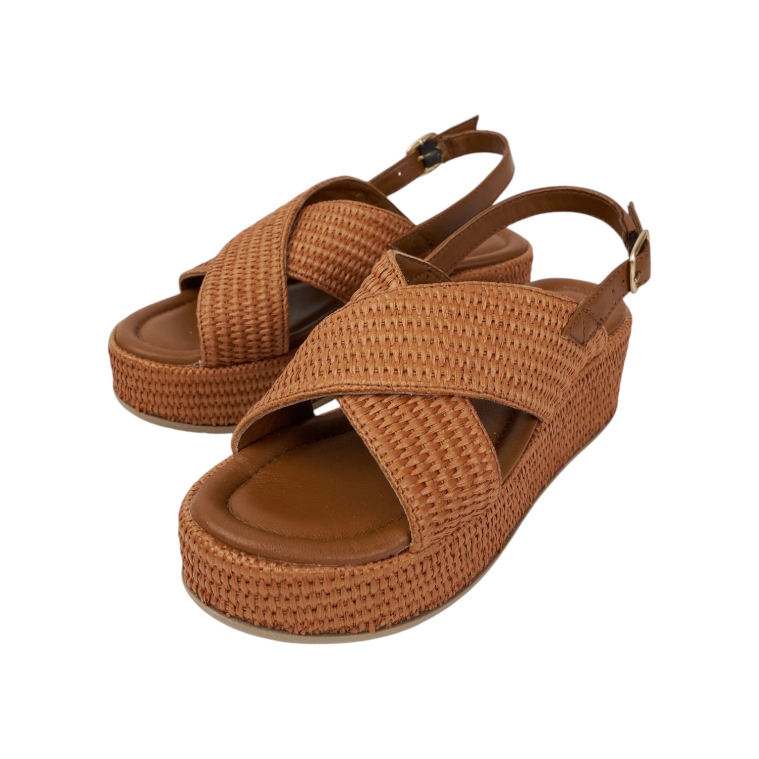 Francesco Brunelli Sandalo Cuoio Intrecciato con Zeppa da Donna
