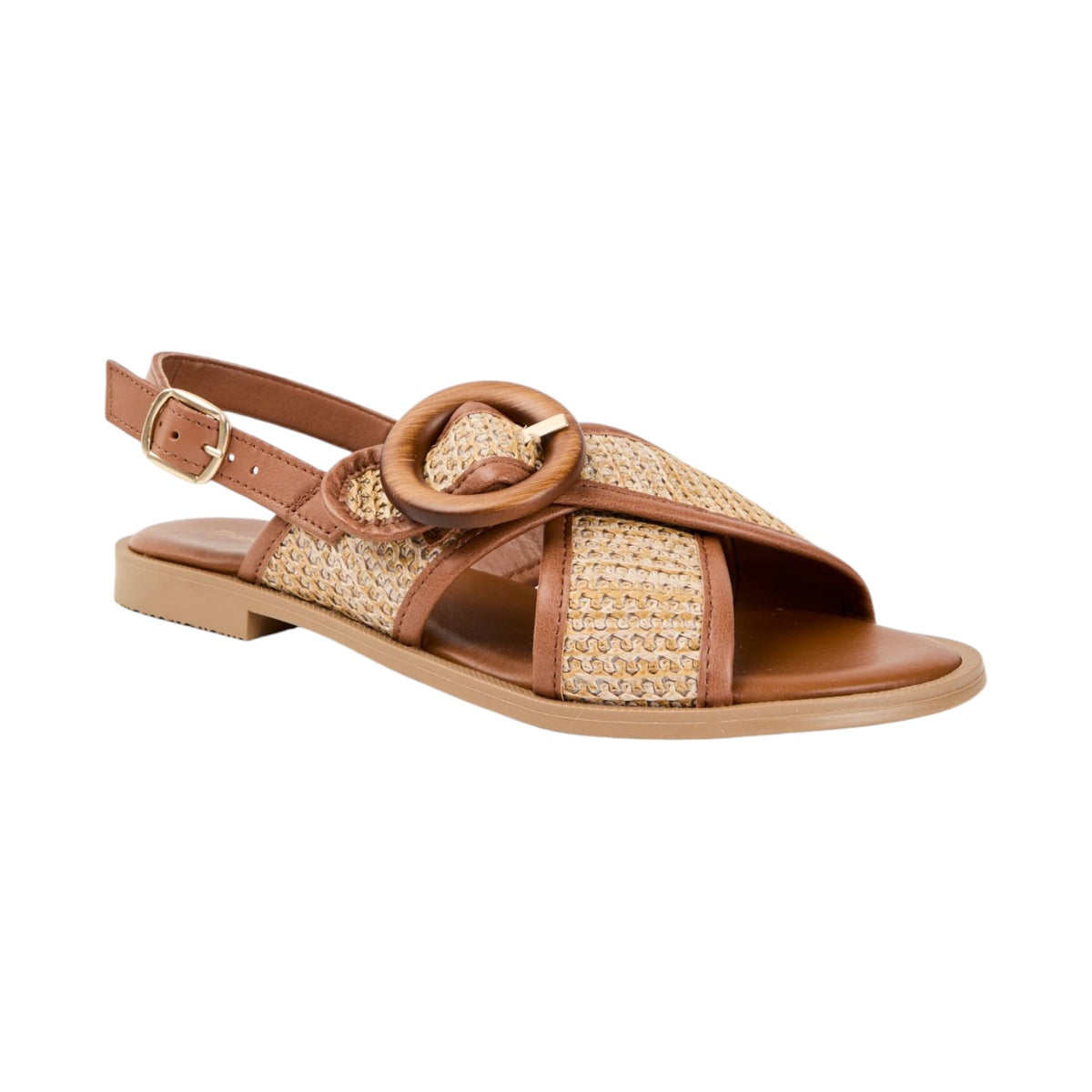 Francesco Brunelli Sandalo Naturale in Pelle e Raffia da Donna
