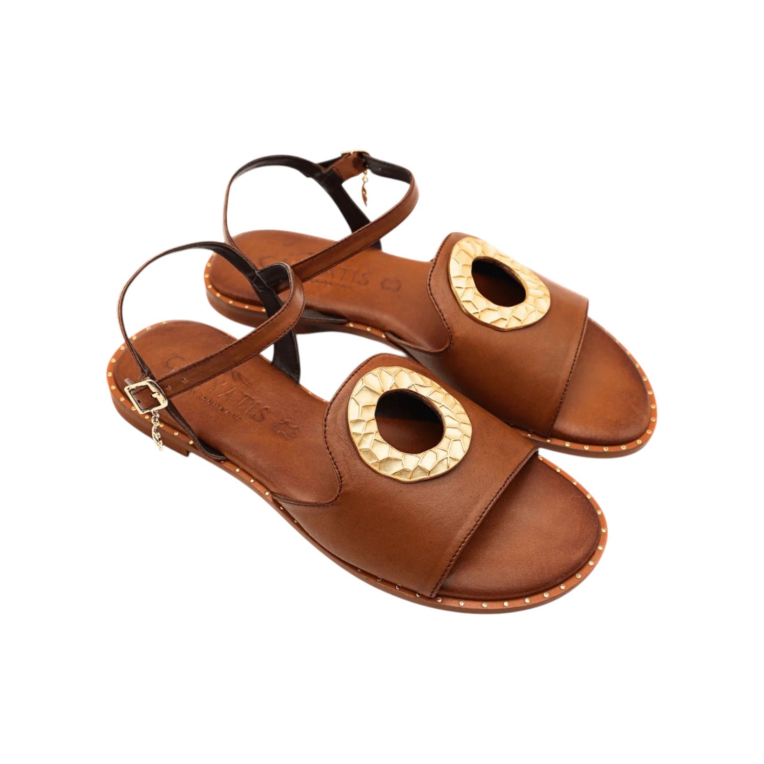 Caryatis Sandalo Cuoio con Dettaglio Dorato da Donna