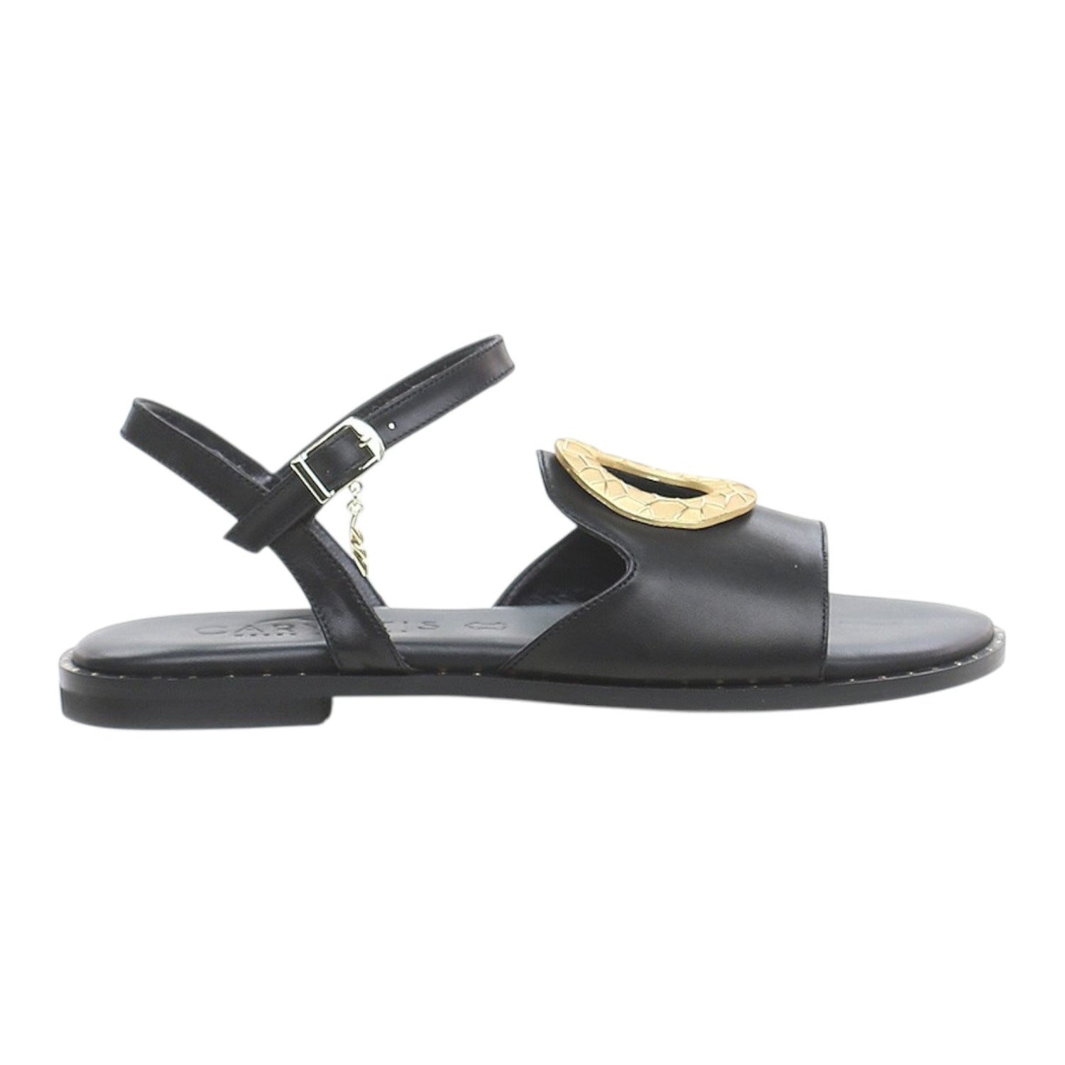 Caryatis Sandalo Nero con Dettaglio Dorato da Donna