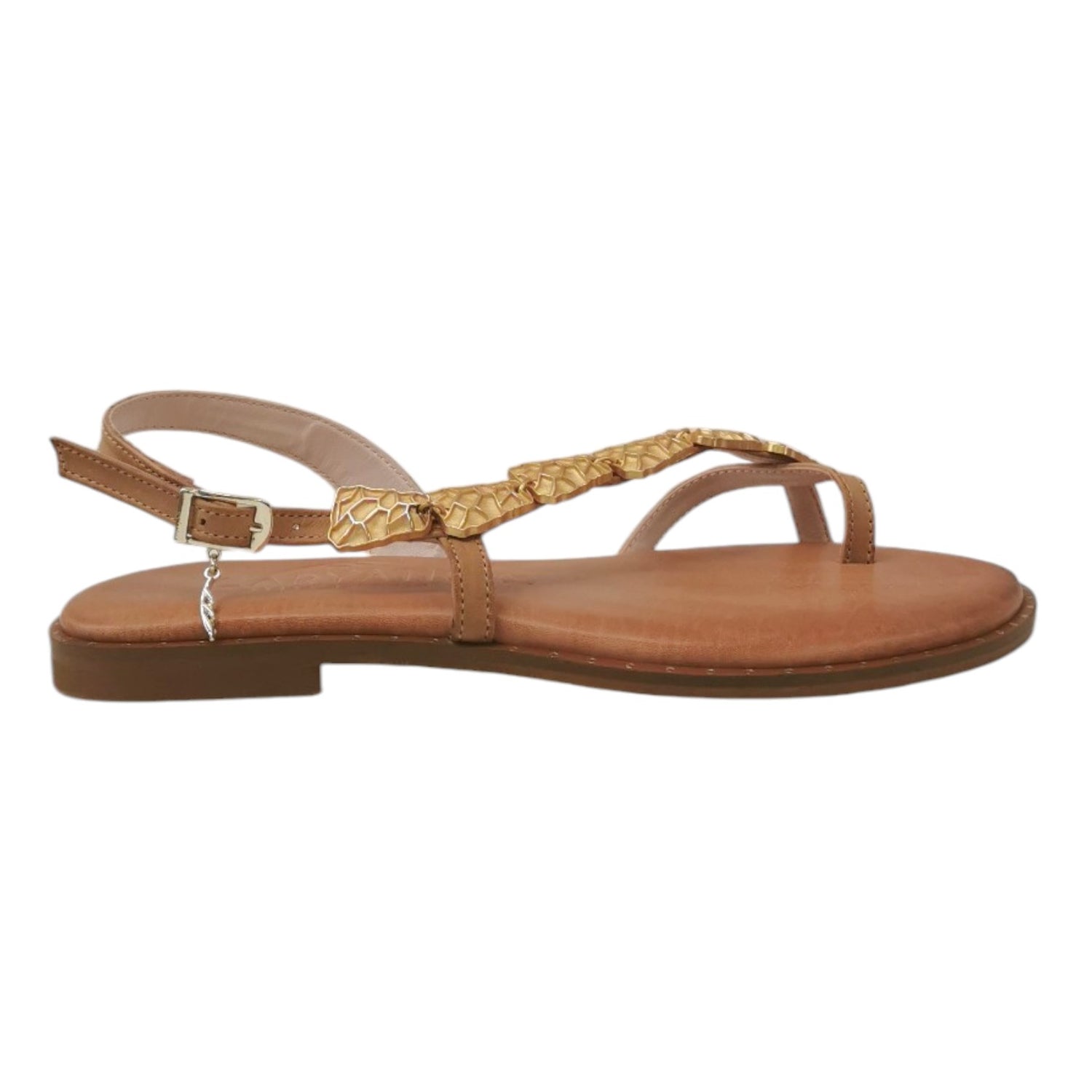 Caryatis Sandalo Cuoio con Dettaglio Dorato da Donna