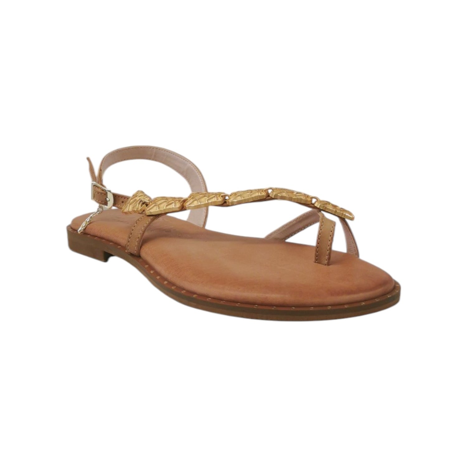 Caryatis Sandalo Cuoio con Dettaglio Dorato da Donna