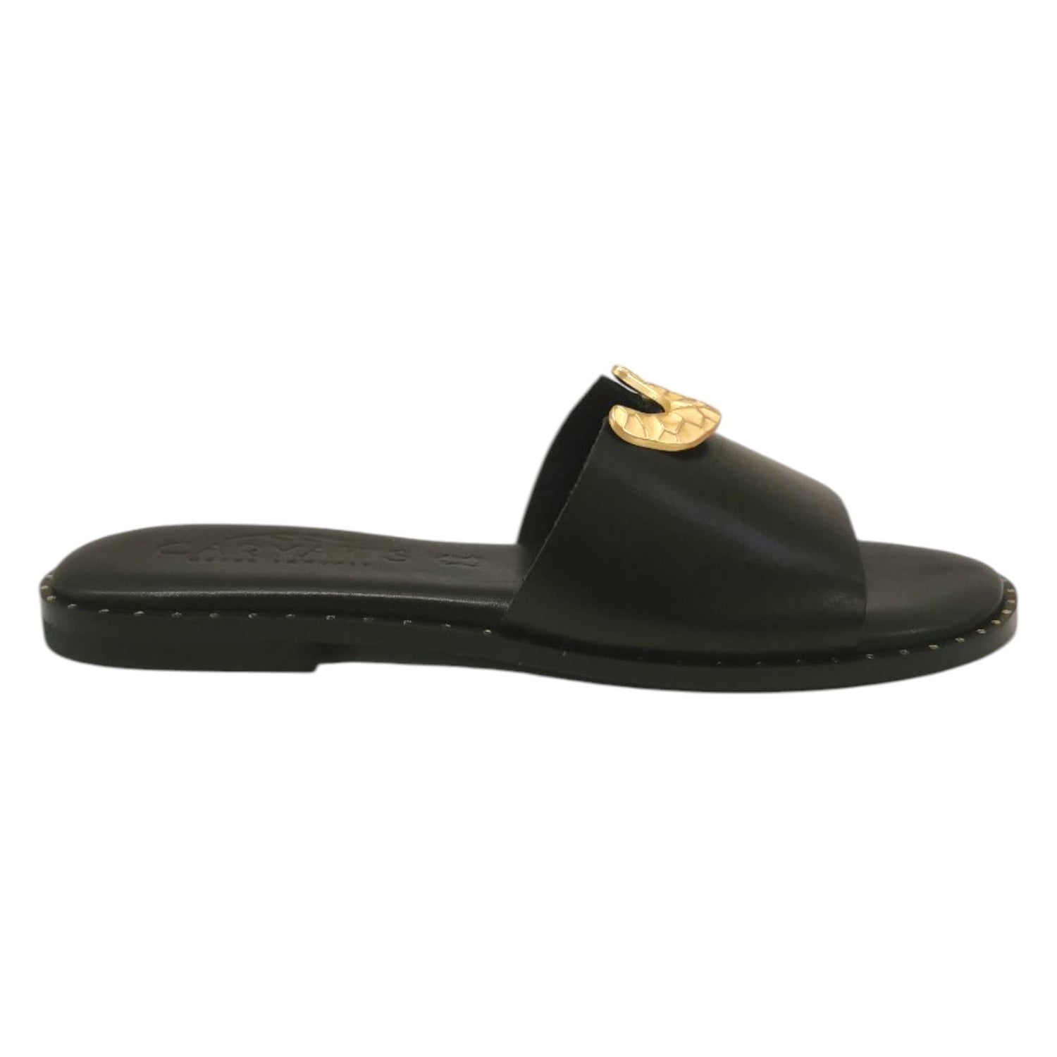 Caryatis Ciabatta Nera con Accessorio Dorato da Donna