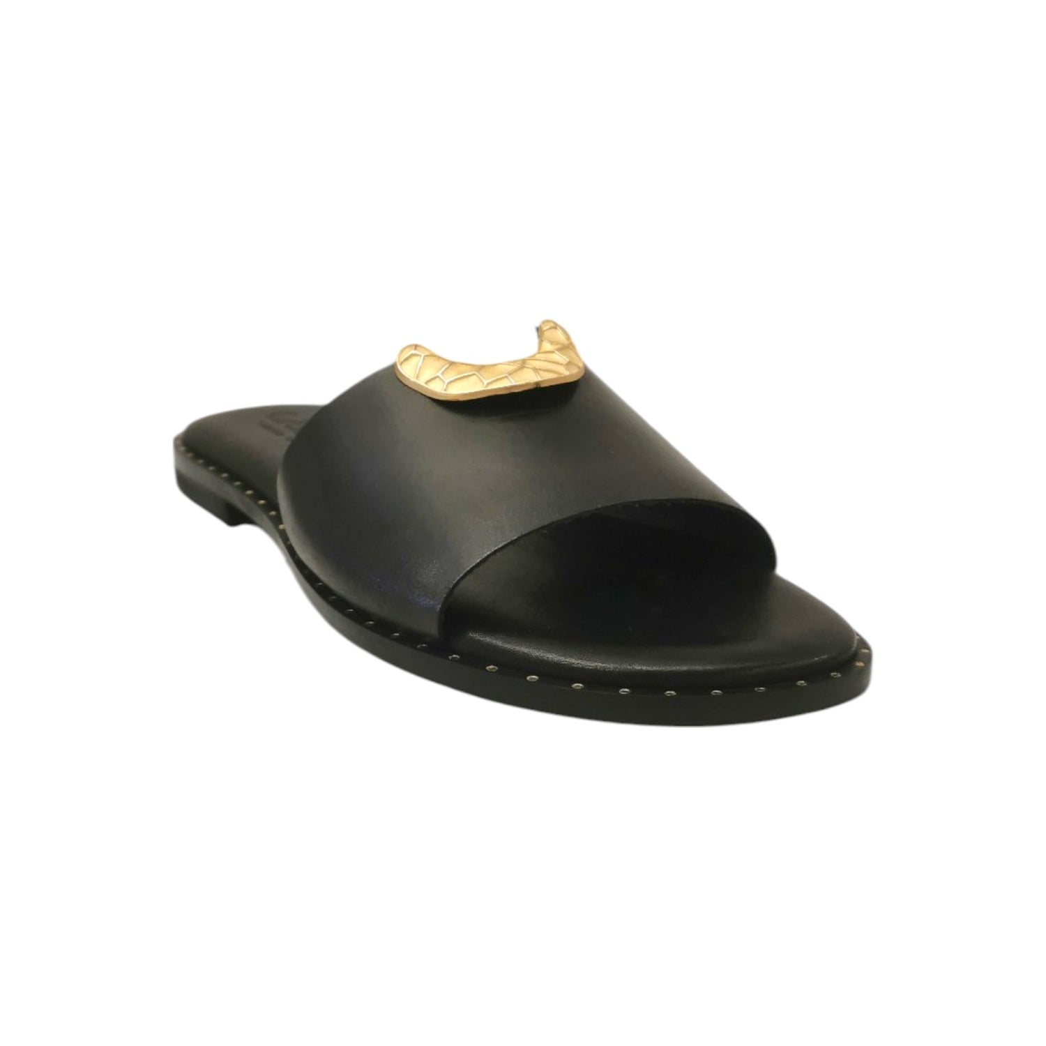 Caryatis Ciabatta Nera con Accessorio Dorato da Donna