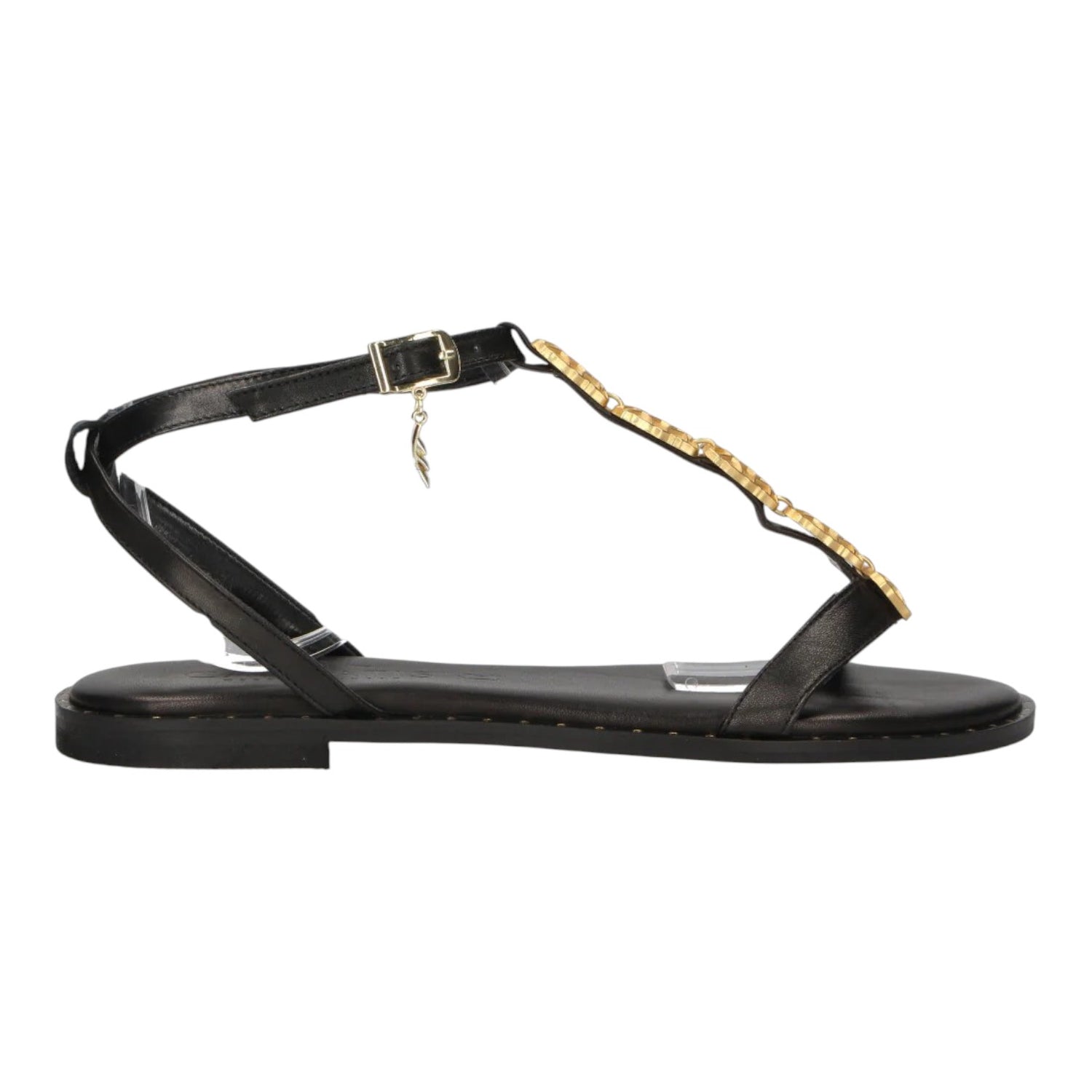 Caryatis Sandalo Nero con Dettaglio Dorato da Donna