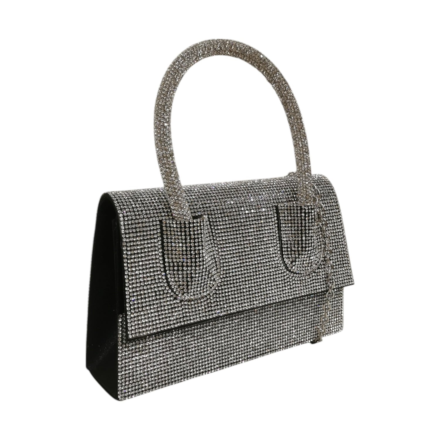 Della Fonte Borsa a Mano Nera Ricoperta da Strass da Donna