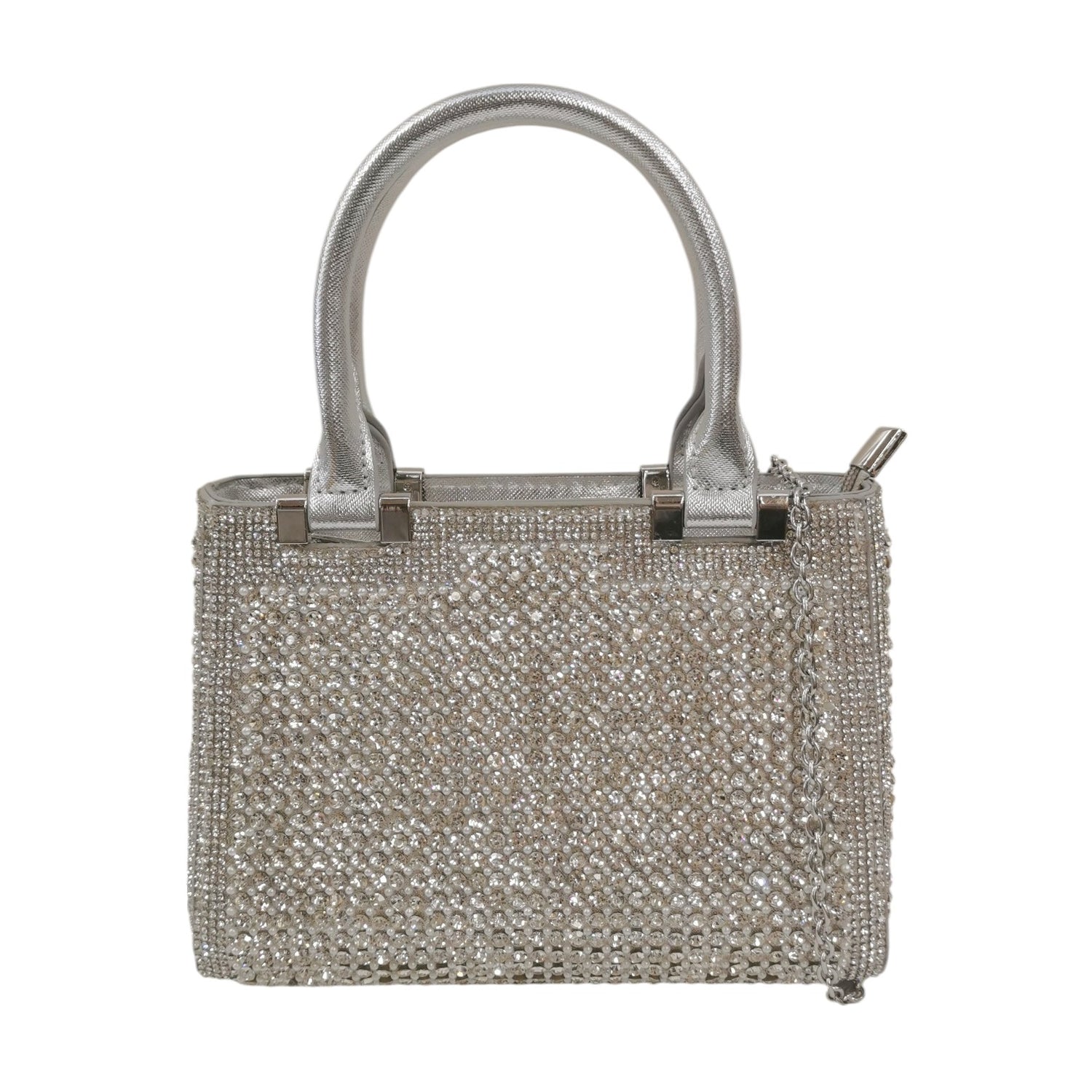 Della Fonte Borsa a Mano Argento con Pietre di Strass da Donna