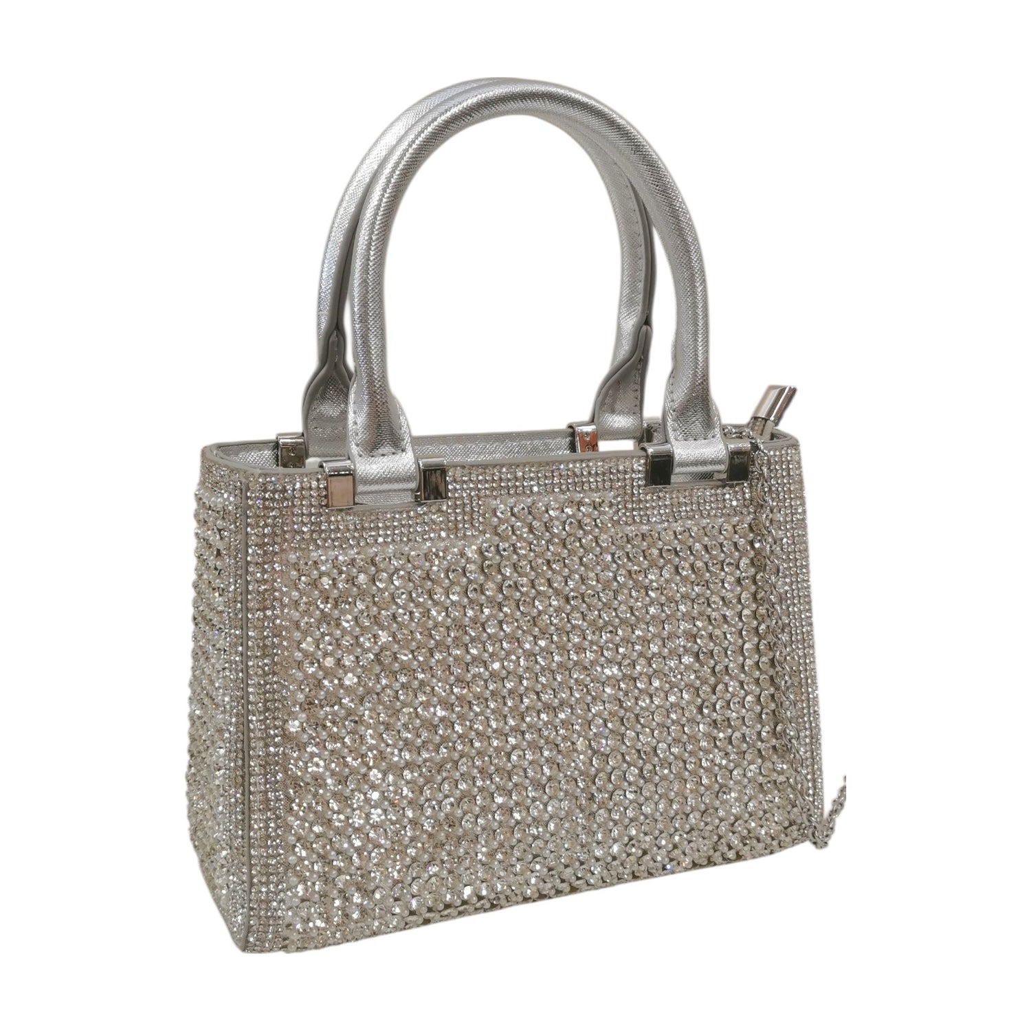 Della Fonte Borsa a Mano Argento con Pietre di Strass da Donna