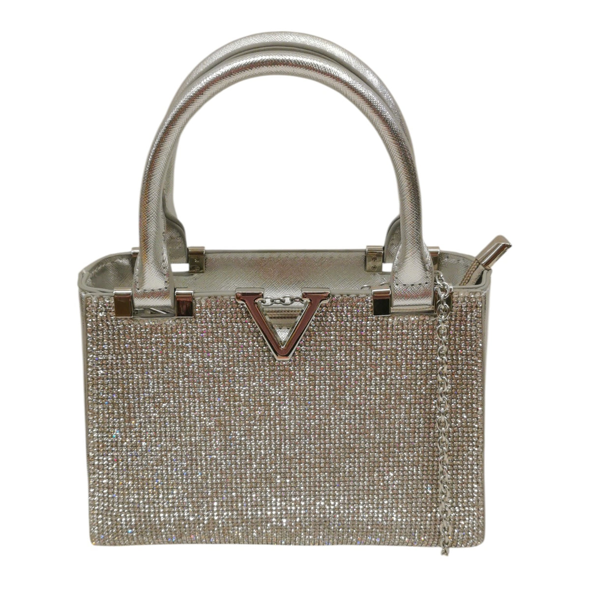 Della Fonte Borsa a Mano Argento Ricoperta di Strass da Donna