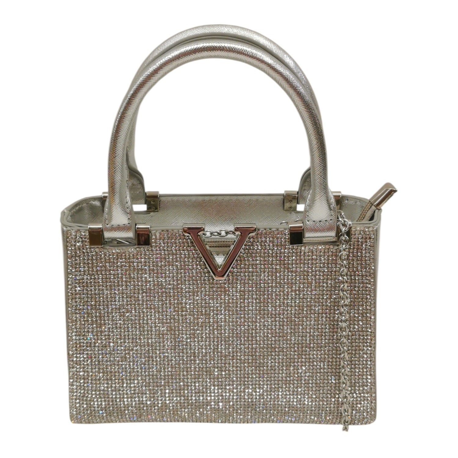 Della Fonte Borsa a Mano Argento Ricoperta di Strass da Donna