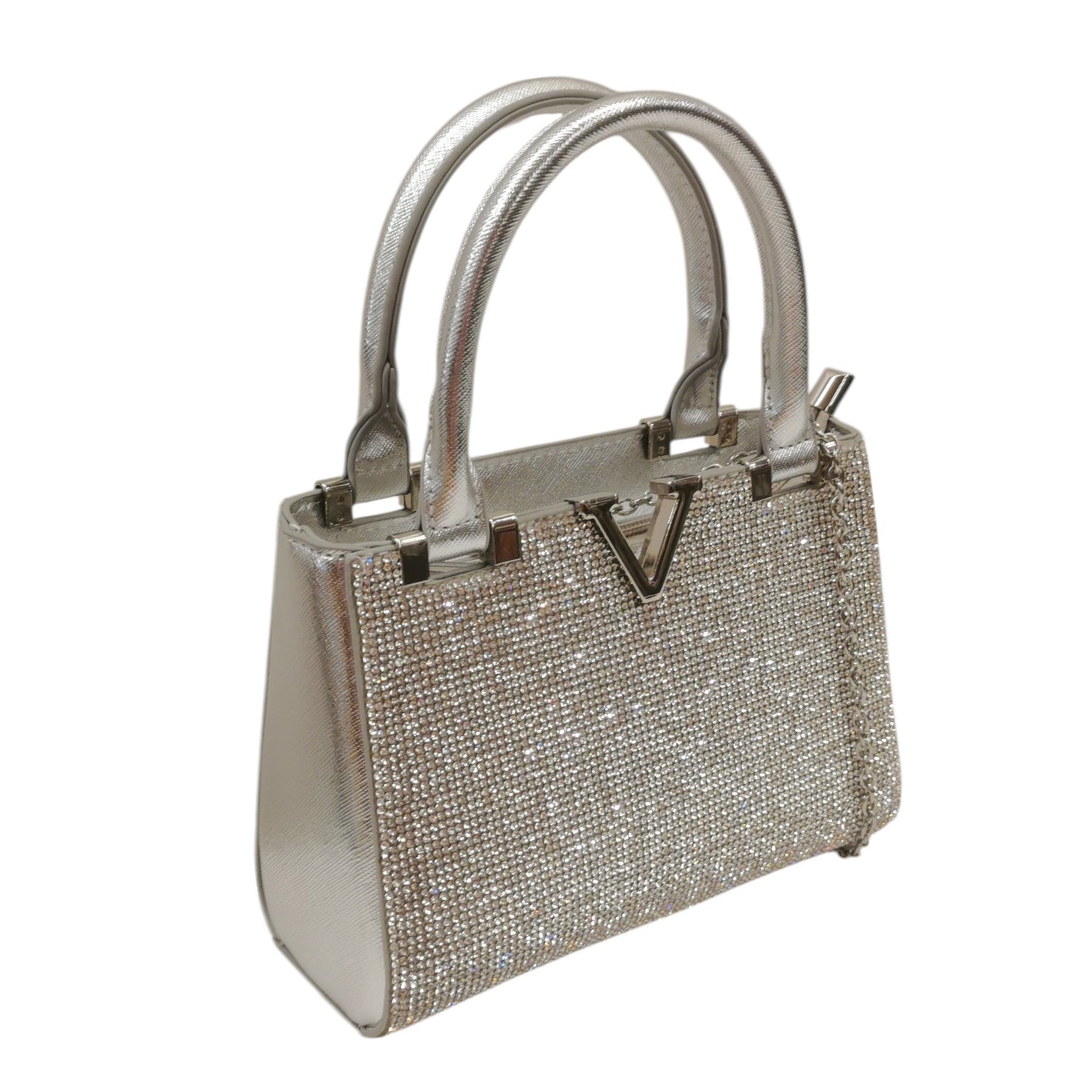 Della Fonte Borsa a Mano Argento Ricoperta di Strass da Donna