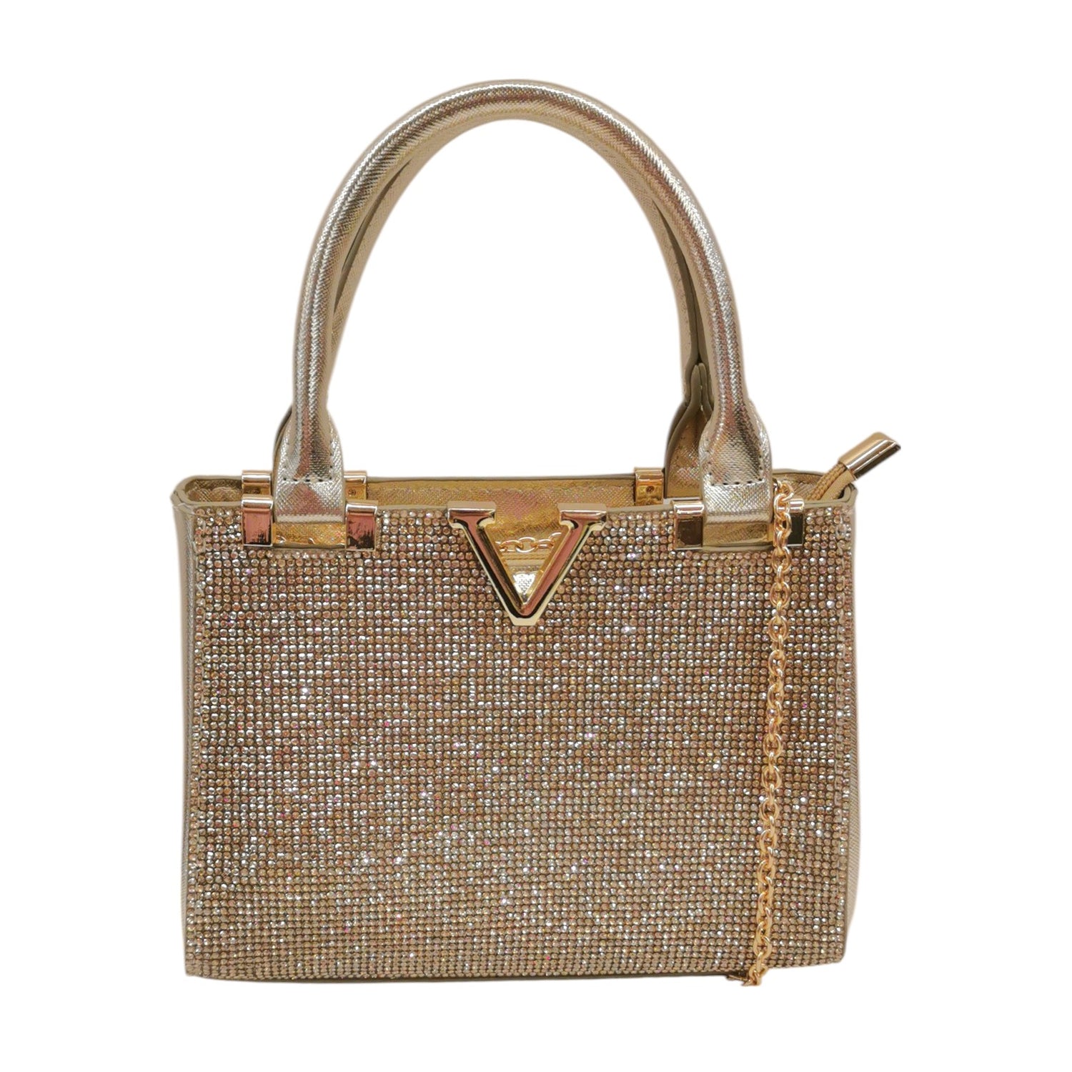 Della Fonte Borsa a Mano Oro Ricoperta di Strass da Donna