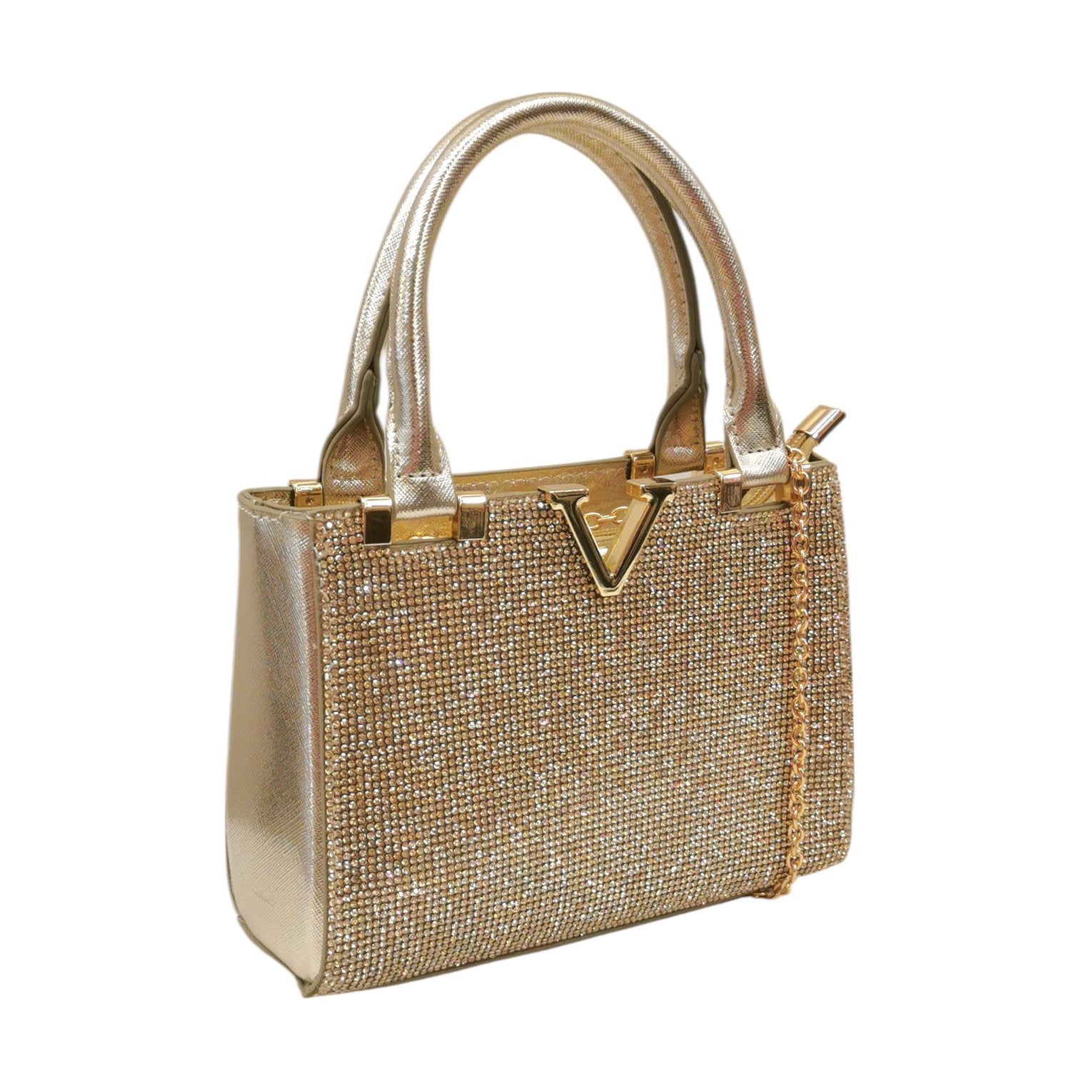 Della Fonte Borsa a Mano Oro Ricoperta di Strass da Donna