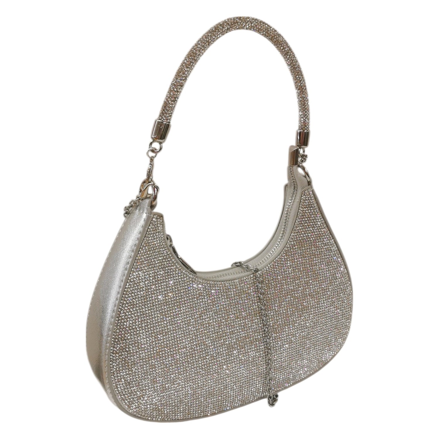 Della Fonte Mezzaluna Argento con Tracolla Ricoperta di Strass da Donna