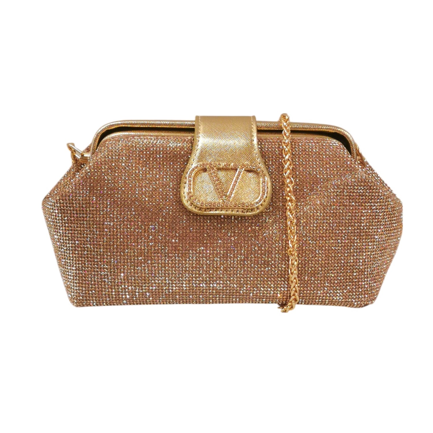 Della Fonte Tracolla Oro Rosa Ricoperta di Strass con Catena da Donna