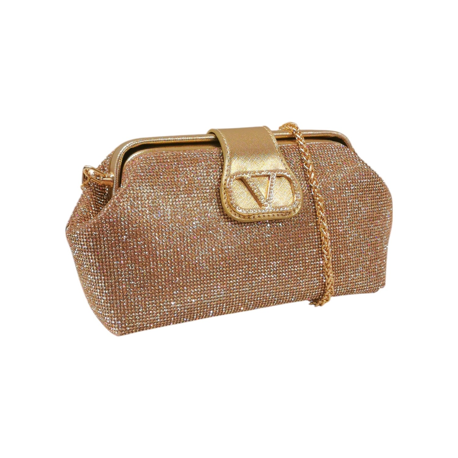 Della Fonte Tracolla Oro Rosa Ricoperta di Strass con Catena da Donna